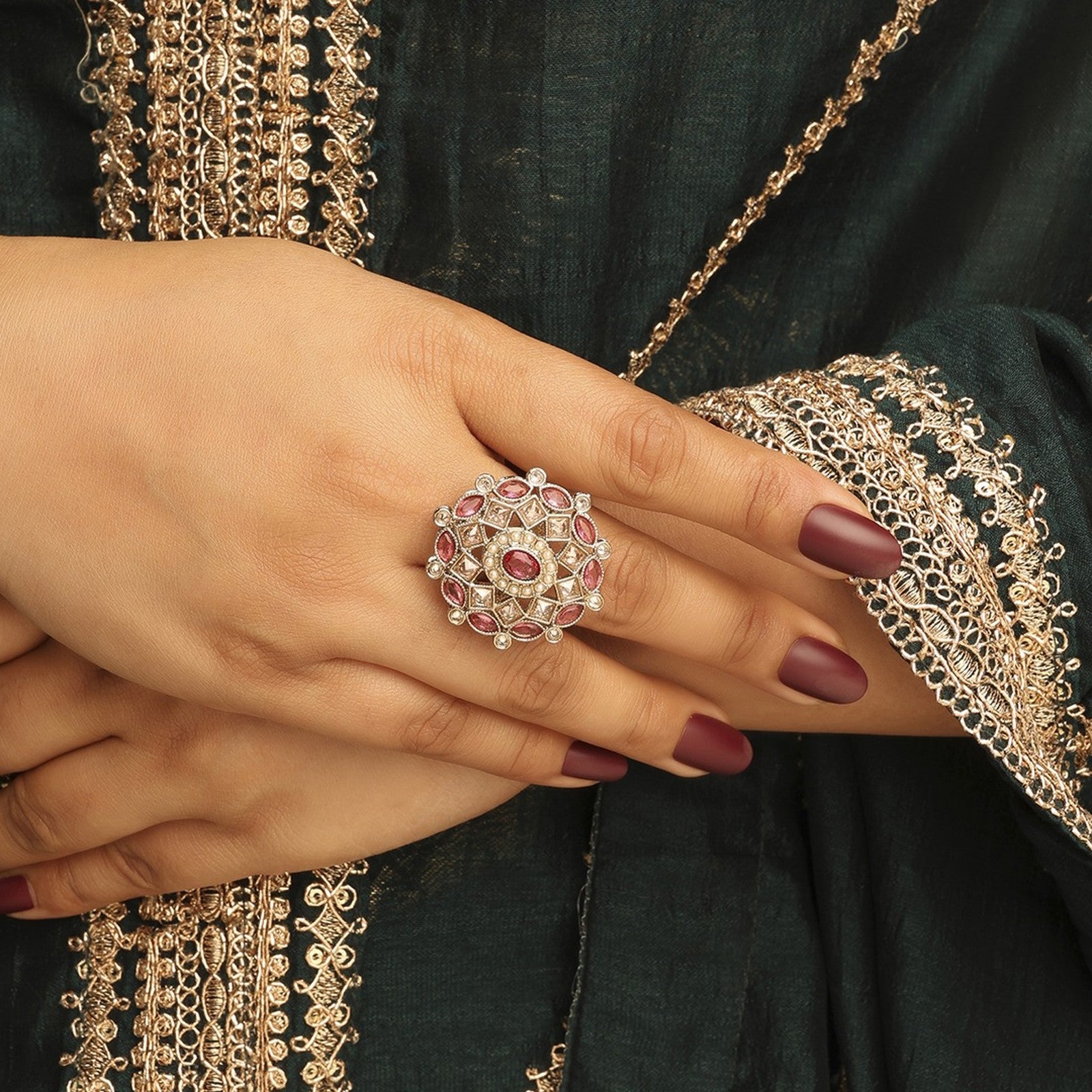 Multi Kundan Nazakat Ring