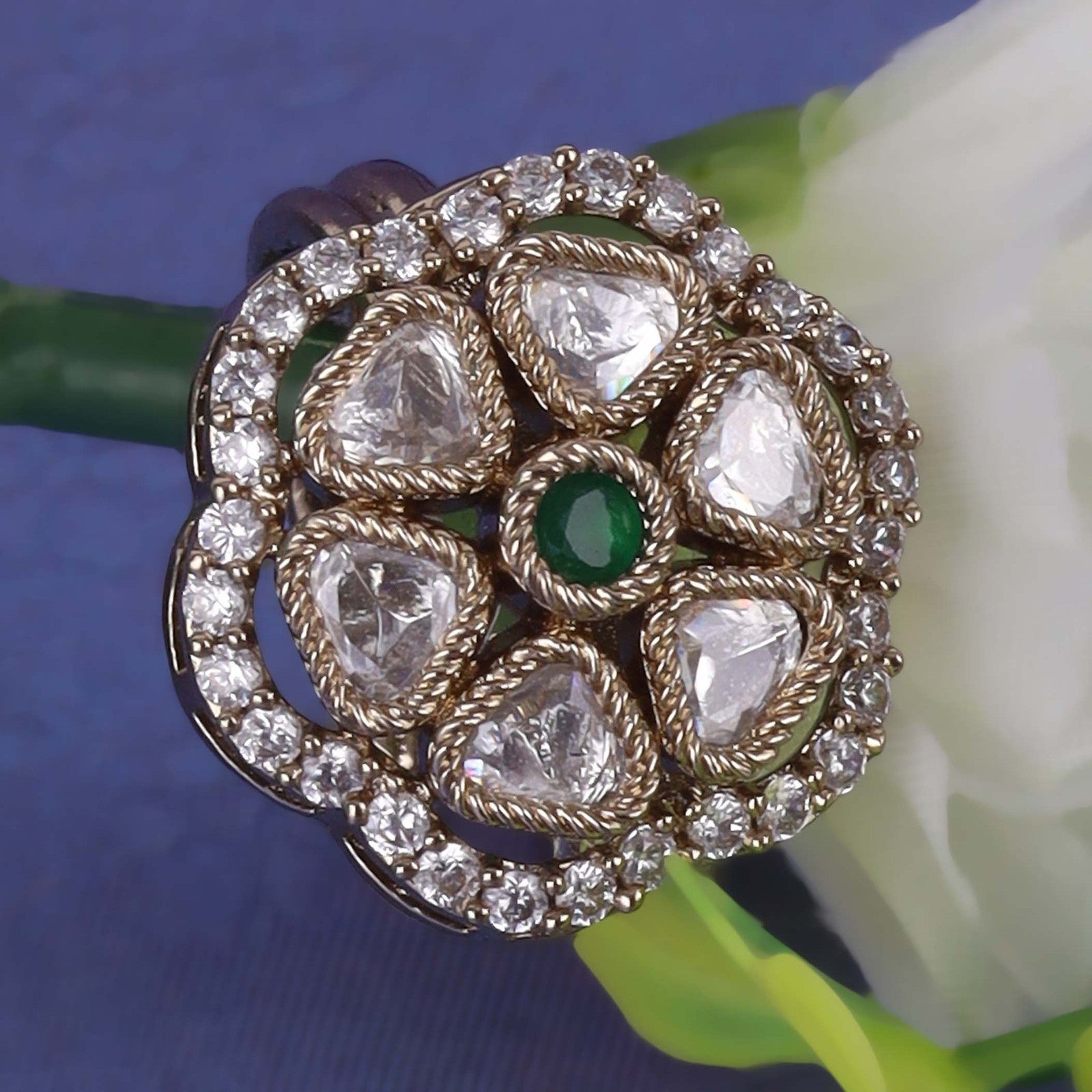 White Kundan Radiance Ring