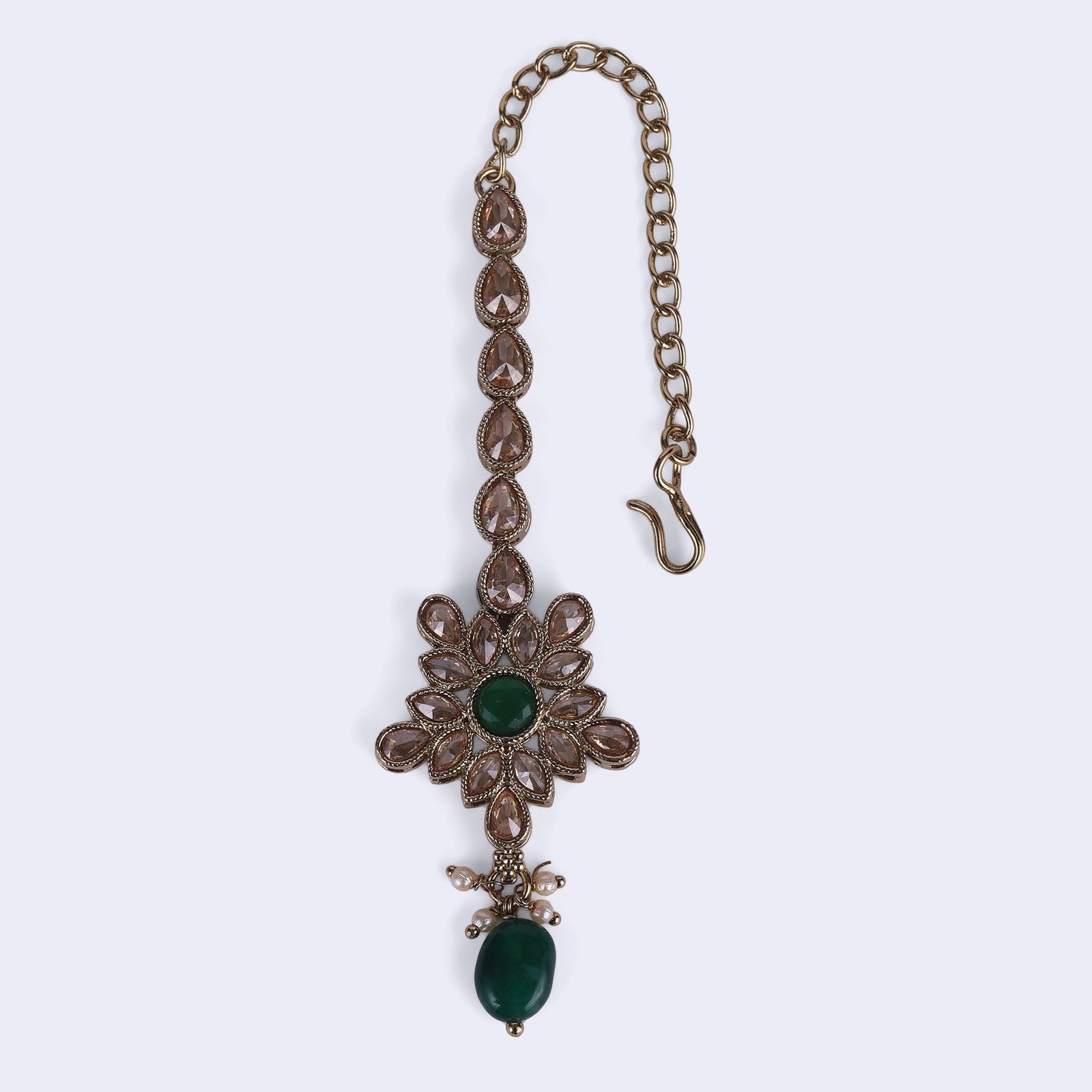 Green Kundan Adaa Maang Tikka
