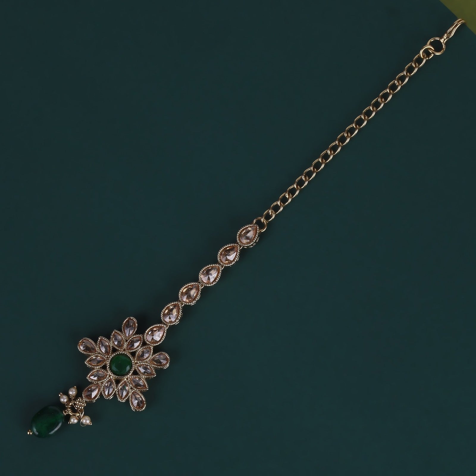 Green Kundan Adaa Maang Tikka