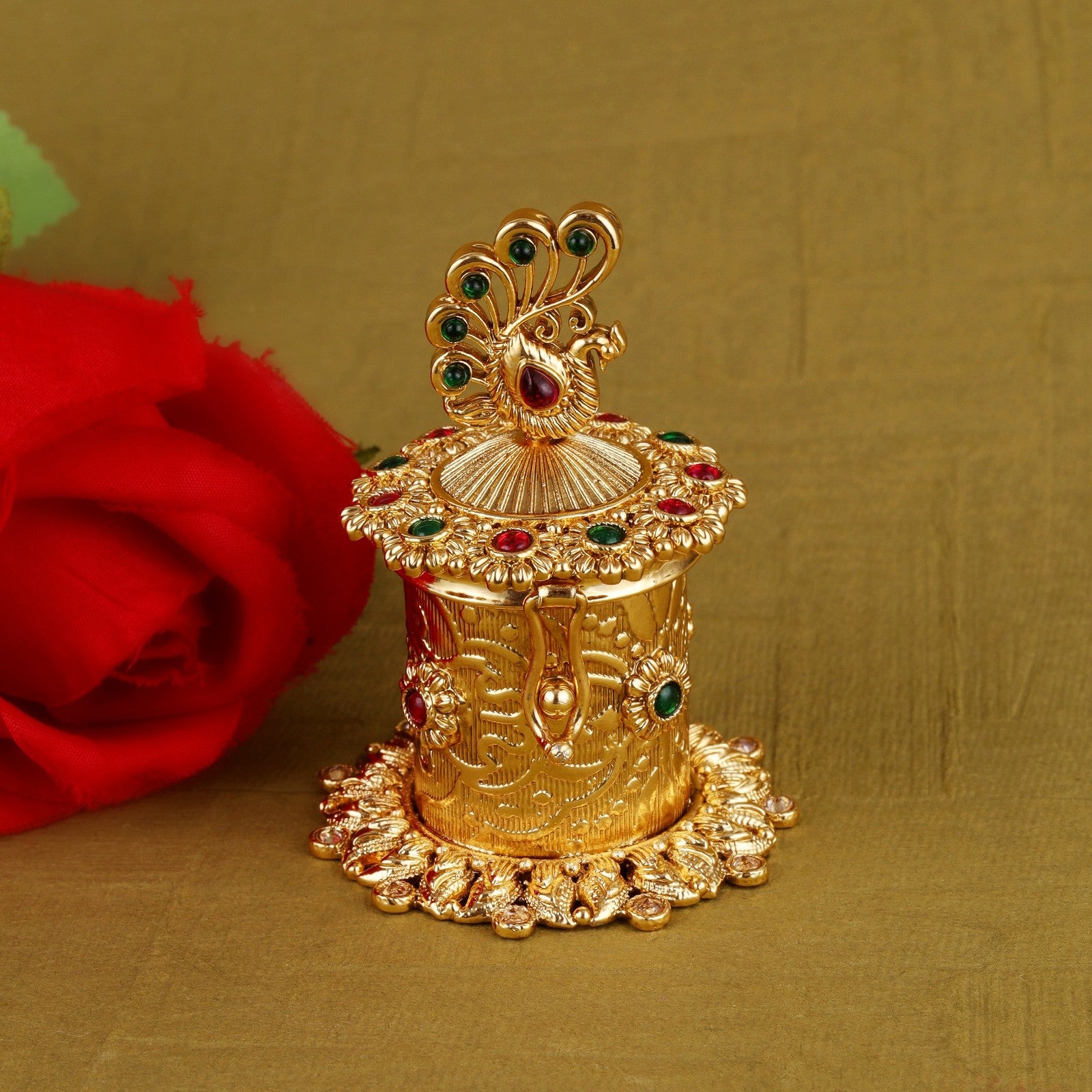 Gold Beaded Royale Sindoor Box