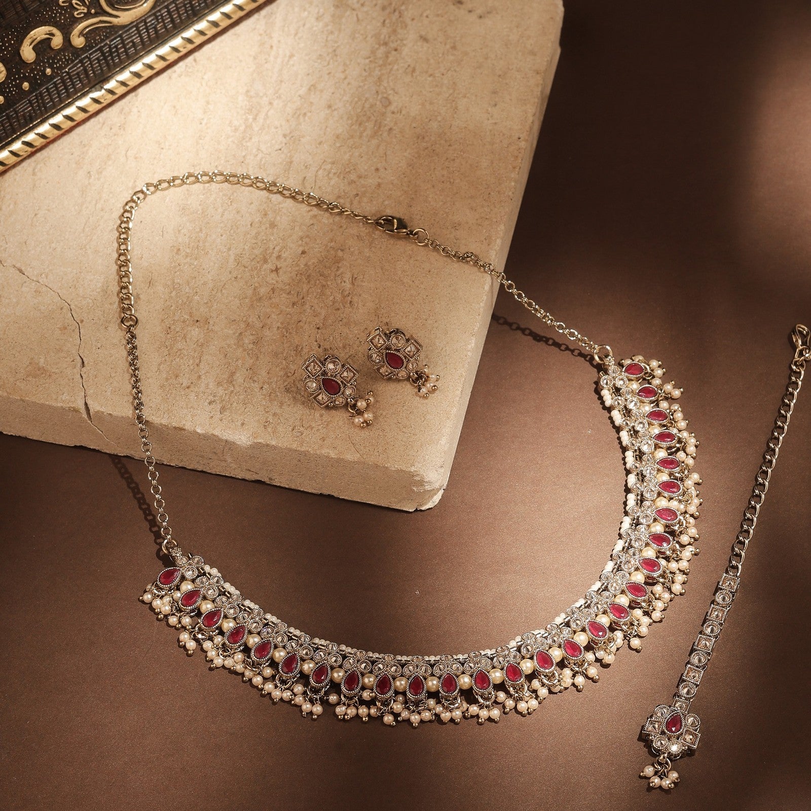 Red Kundan Shringar Necklace Set