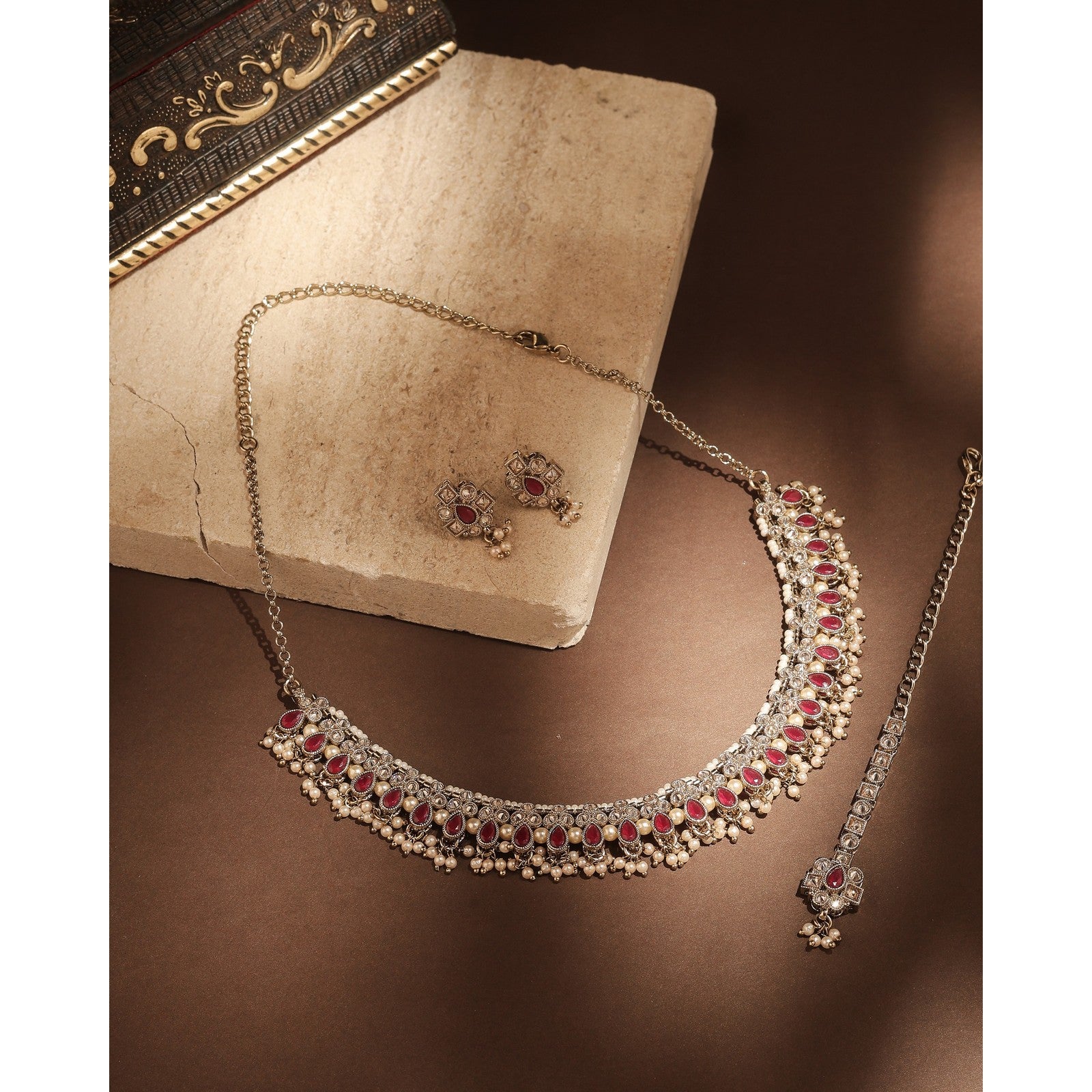 Red Kundan Shringar Necklace Set