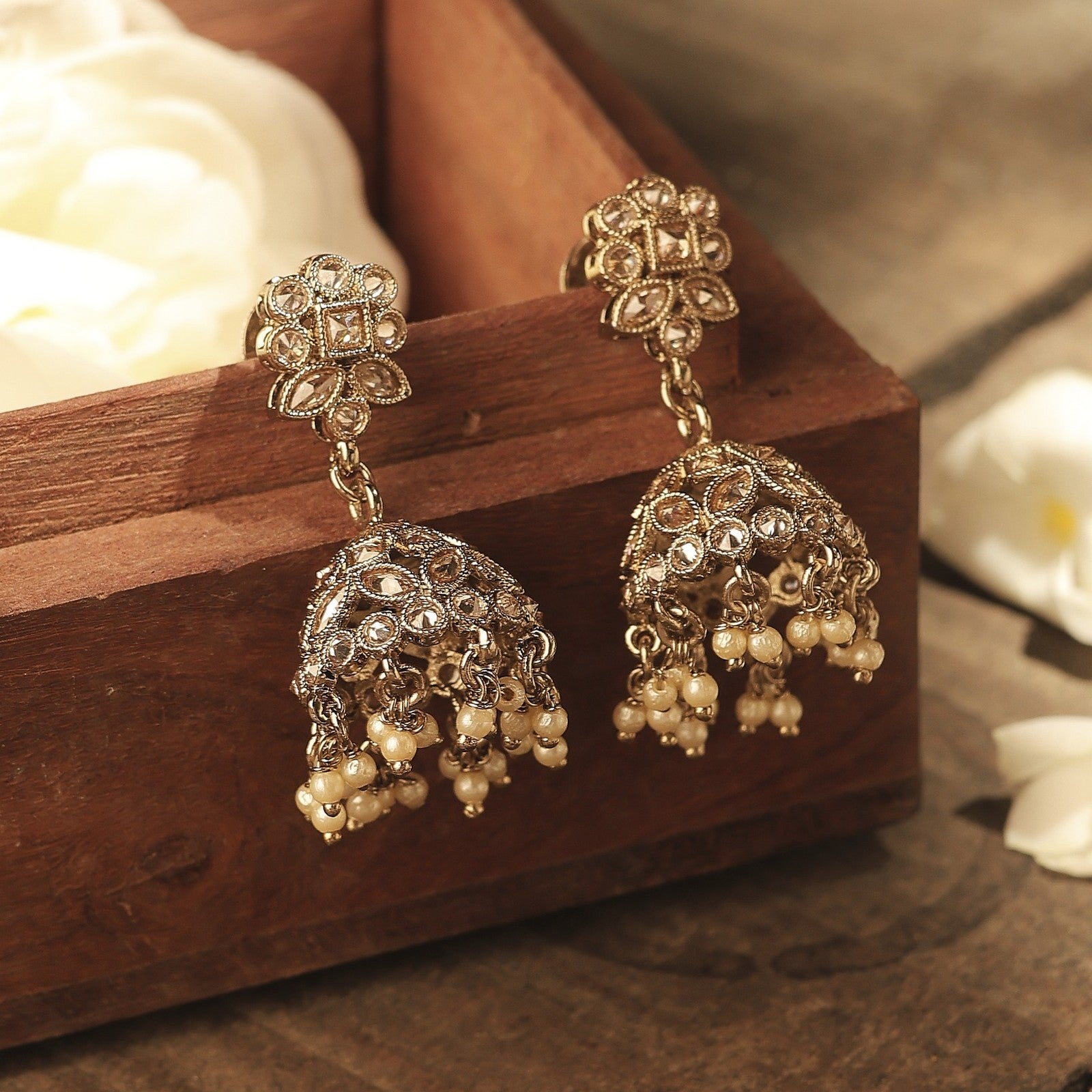 Brown Kundan Shringar Jhumki Earrings