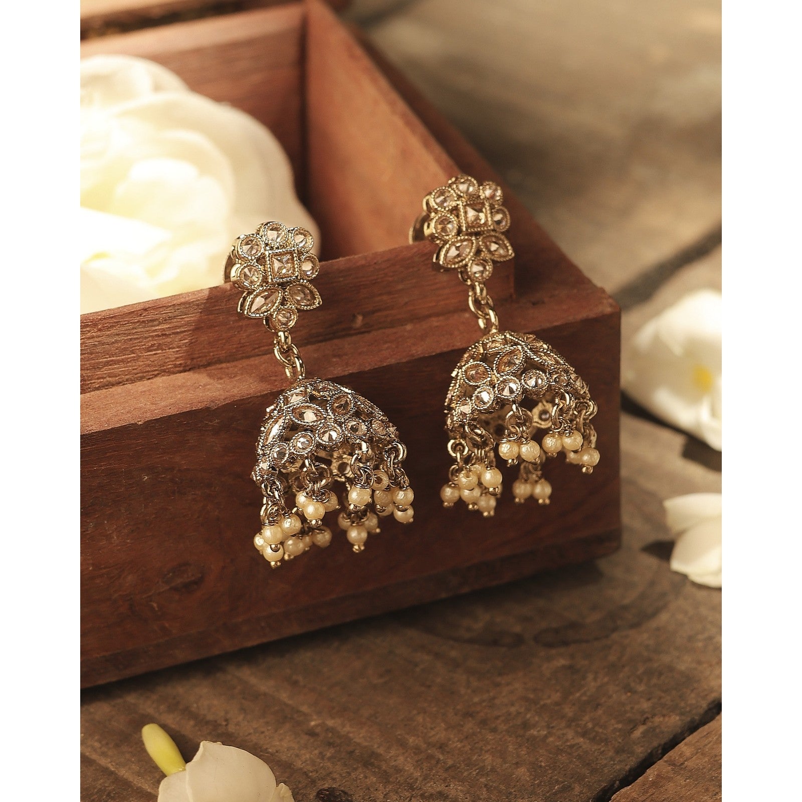 Brown Kundan Shringar Jhumki Earrings