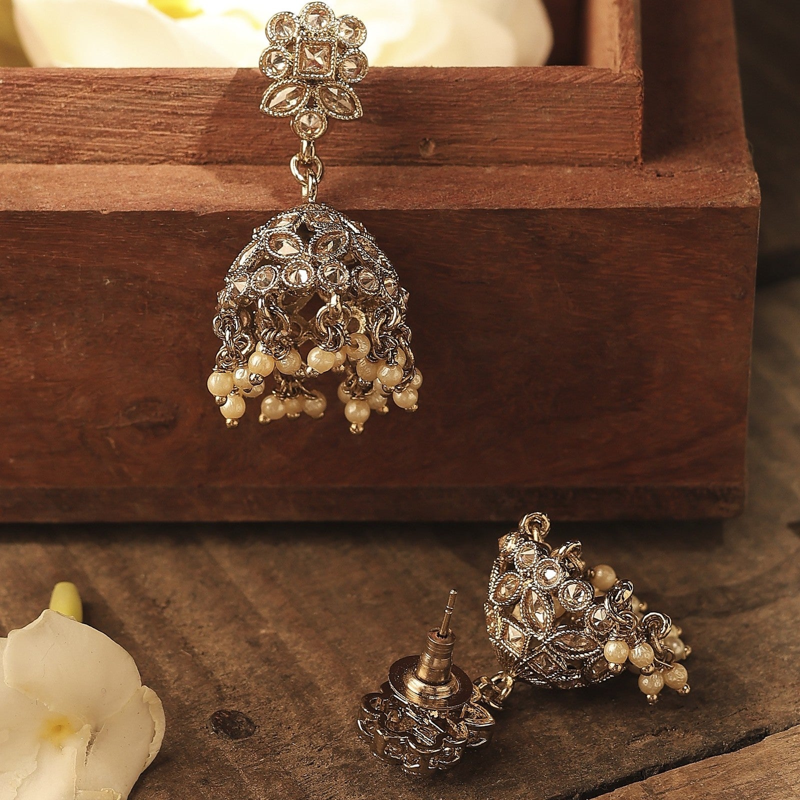 Brown Kundan Shringar Jhumki Earrings