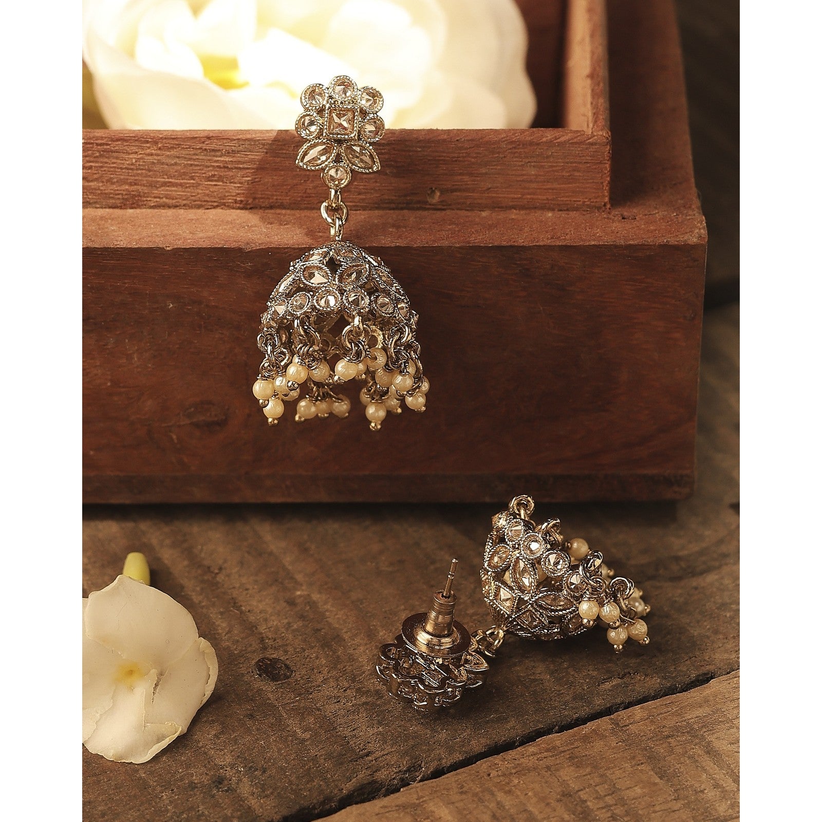 Brown Kundan Shringar Jhumki Earrings
