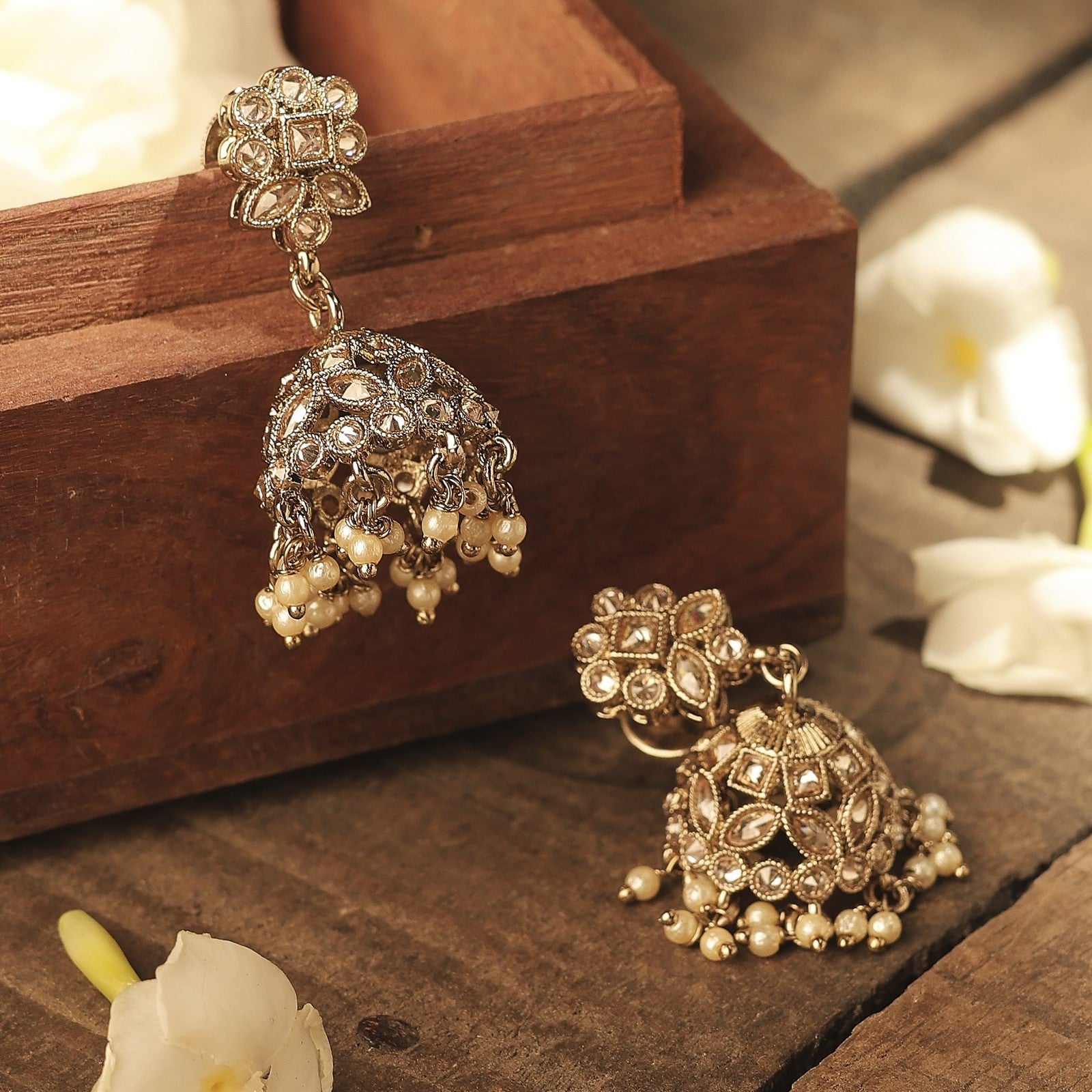 Brown Kundan Shringar Jhumki Earrings