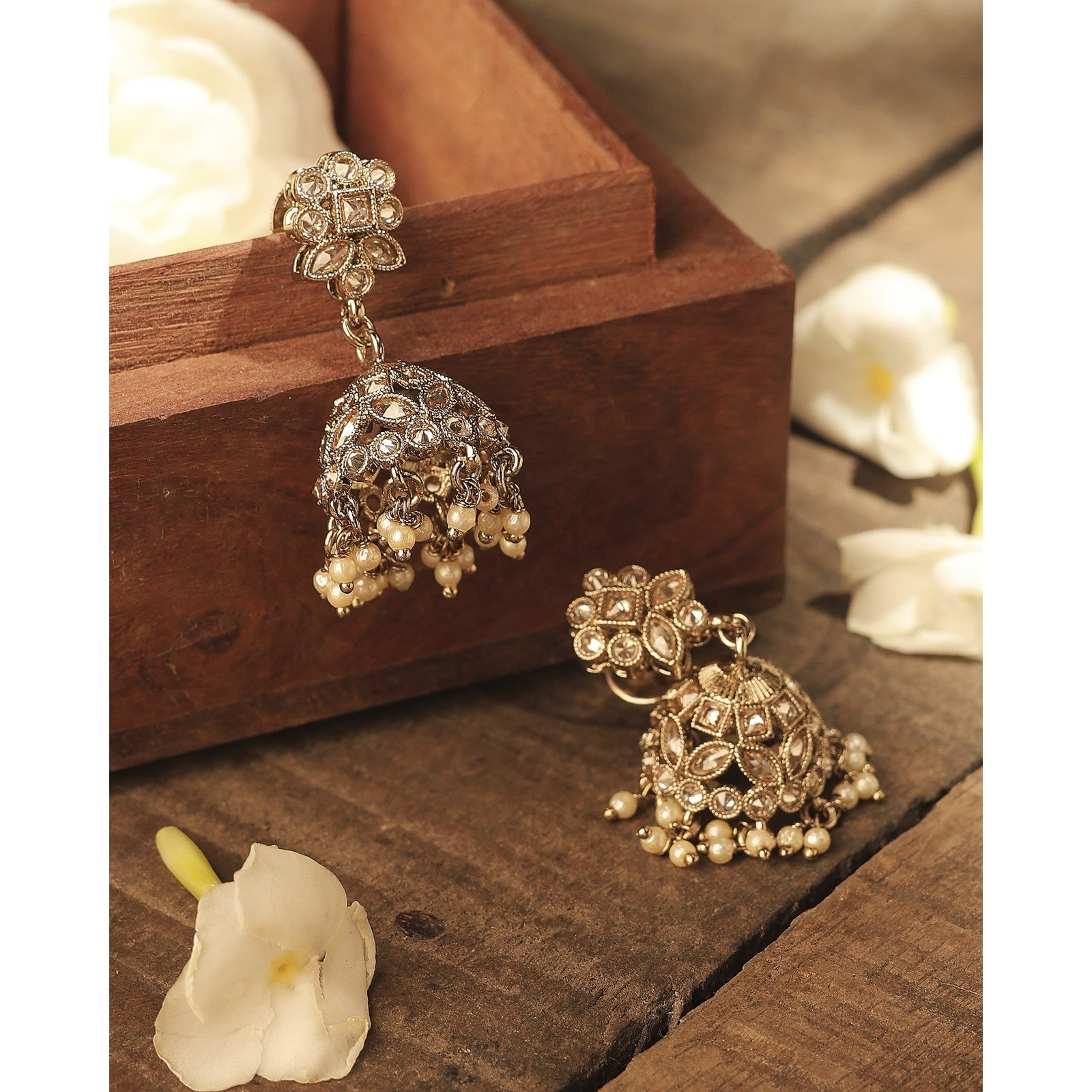 Brown Kundan Shringar Jhumki Earrings