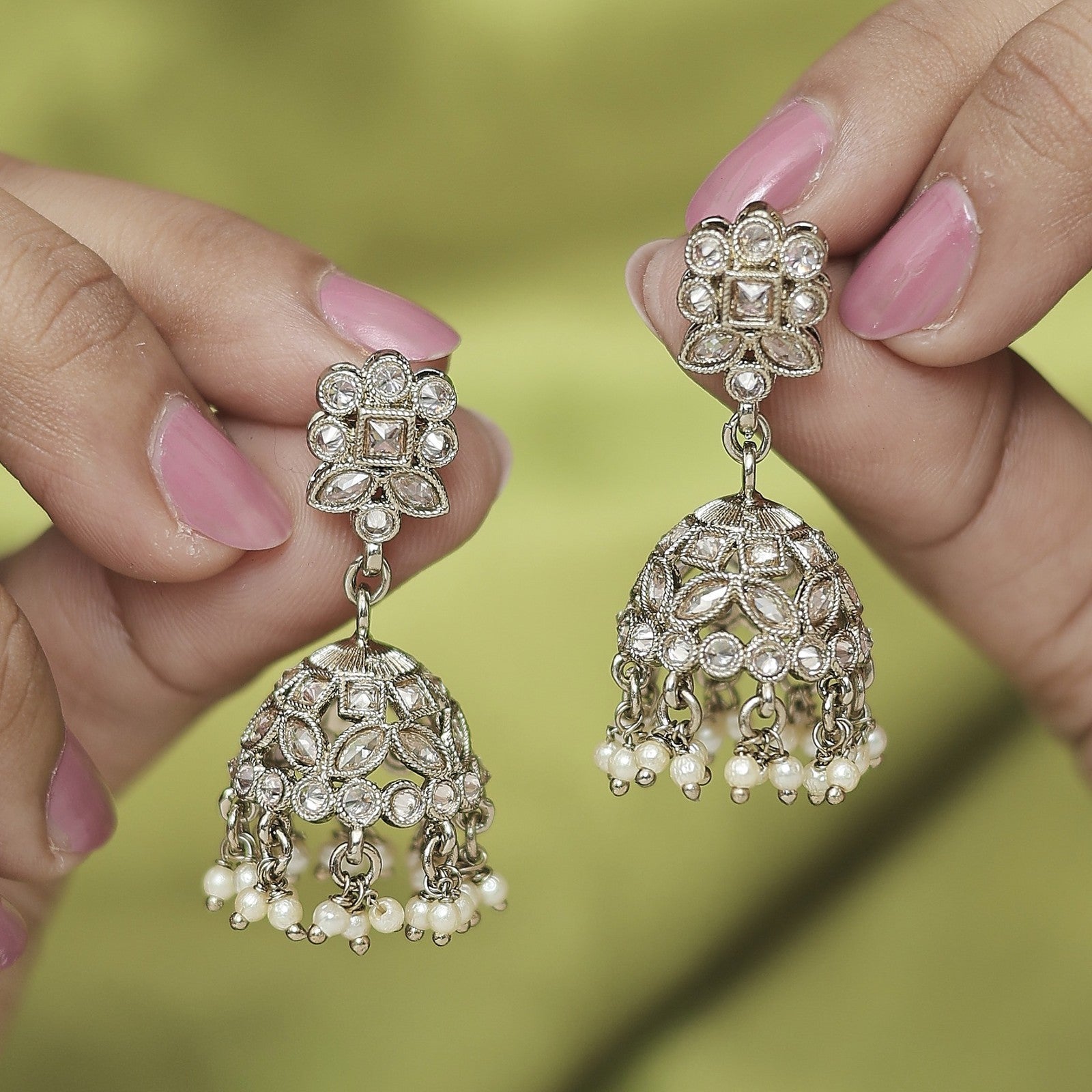Brown Kundan Shringar Jhumki Earrings