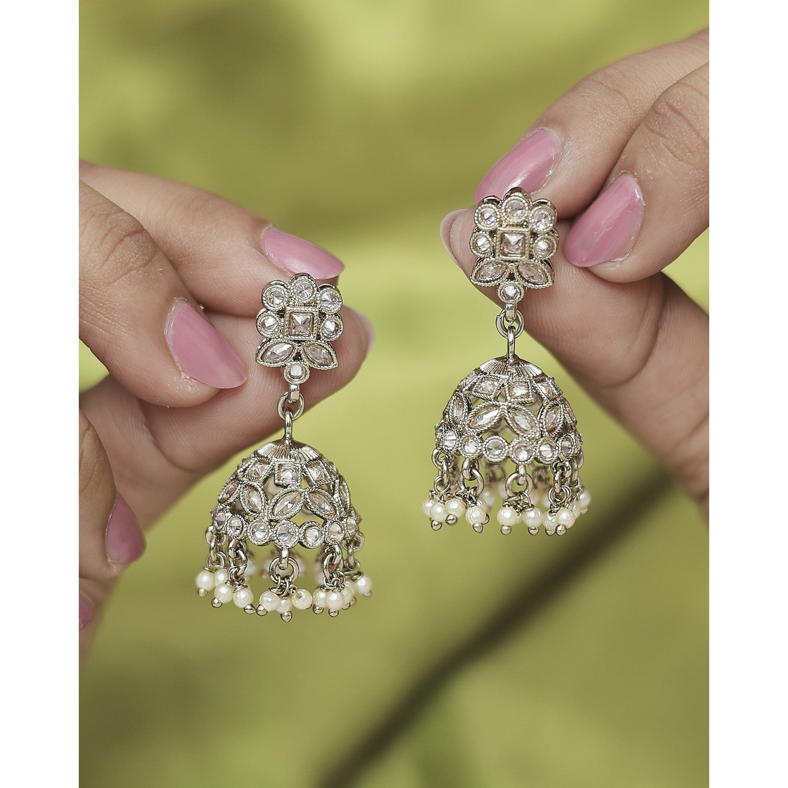 Brown Kundan Shringar Jhumki Earrings