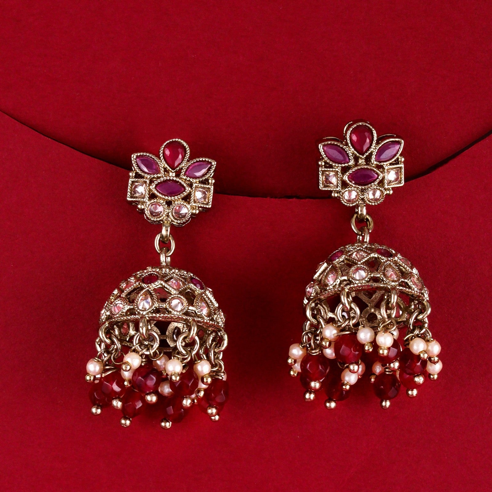 Maroon Kundan Zeenat Jhumki Earrings