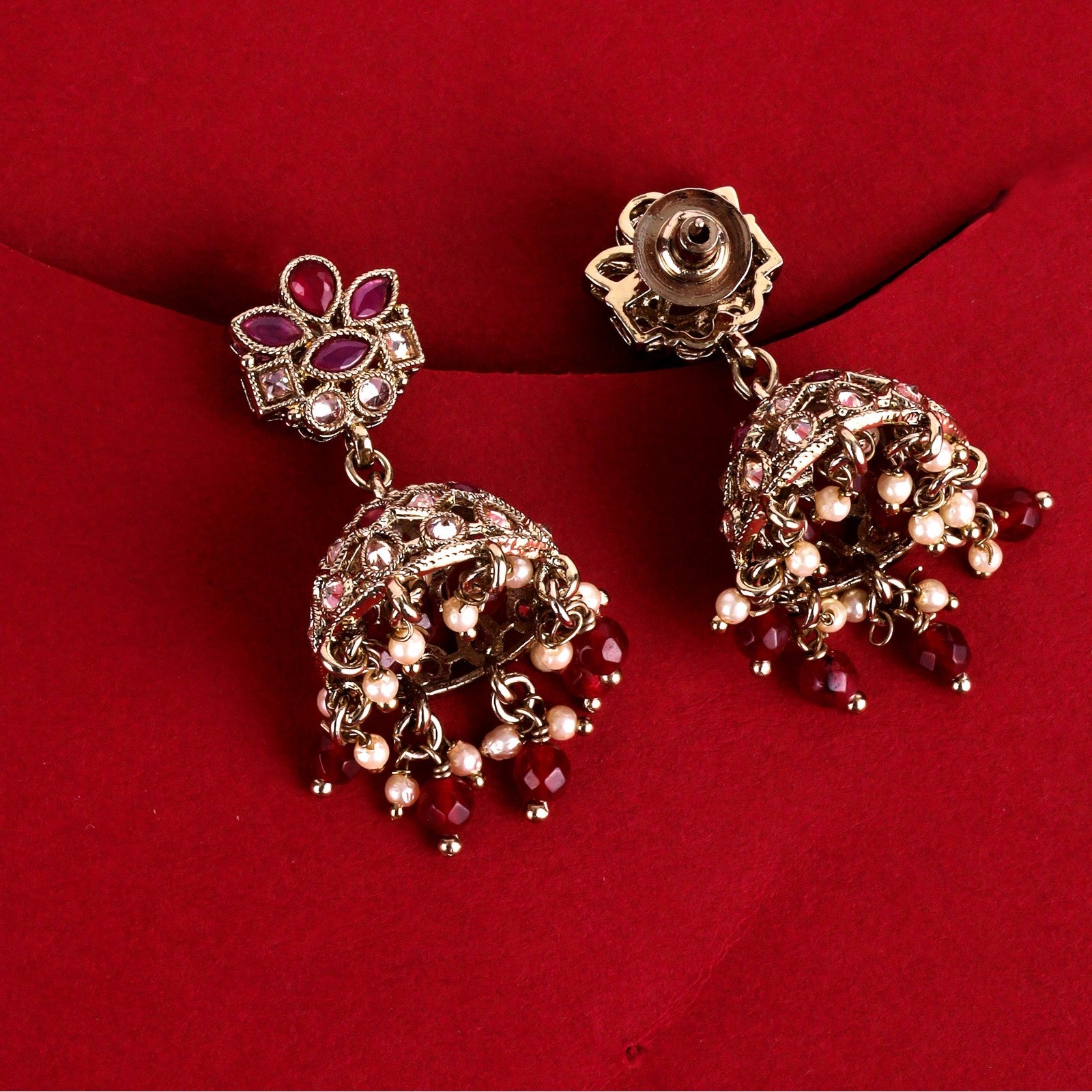 Maroon Kundan Zeenat Jhumki Earrings
