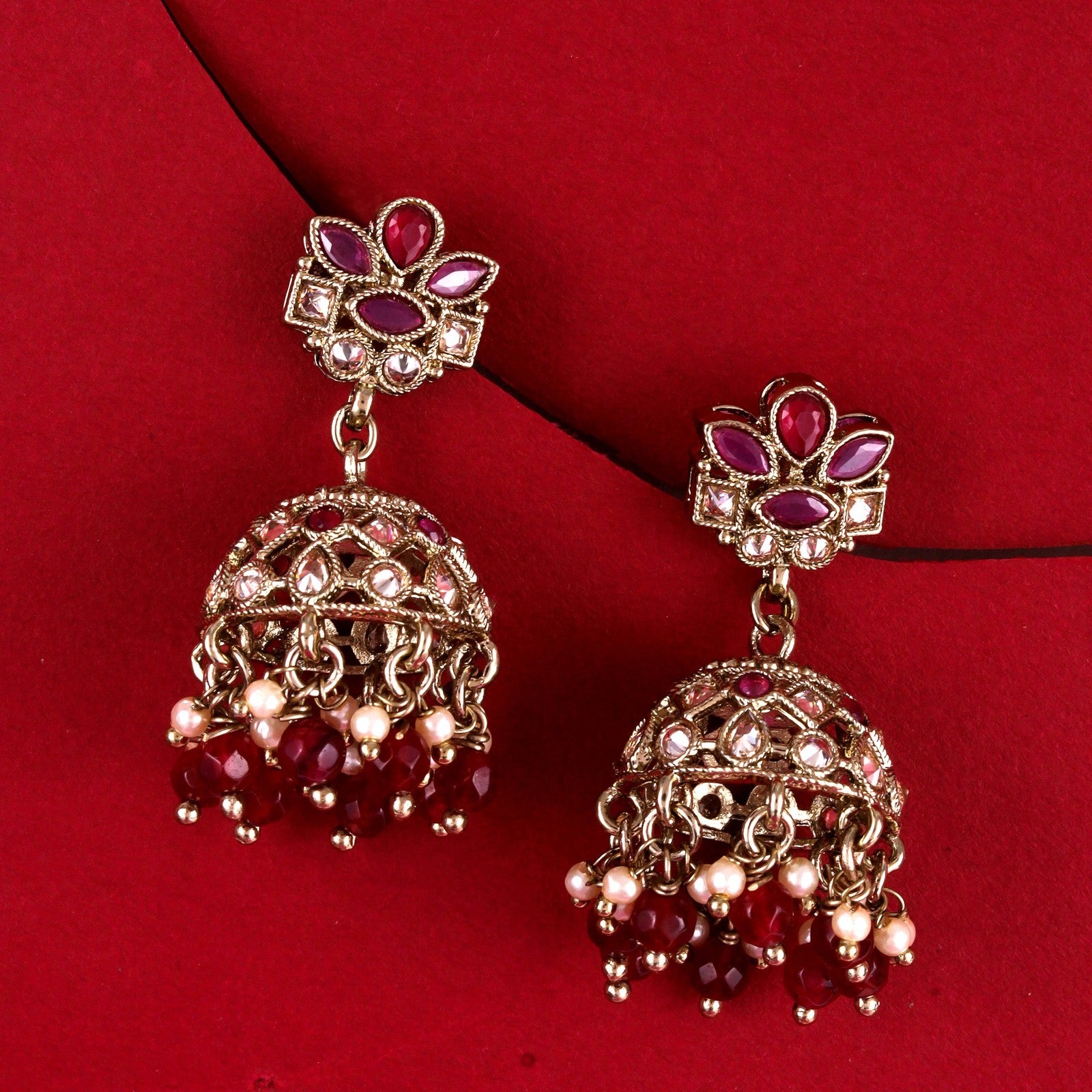 Maroon Kundan Zeenat Jhumki Earrings