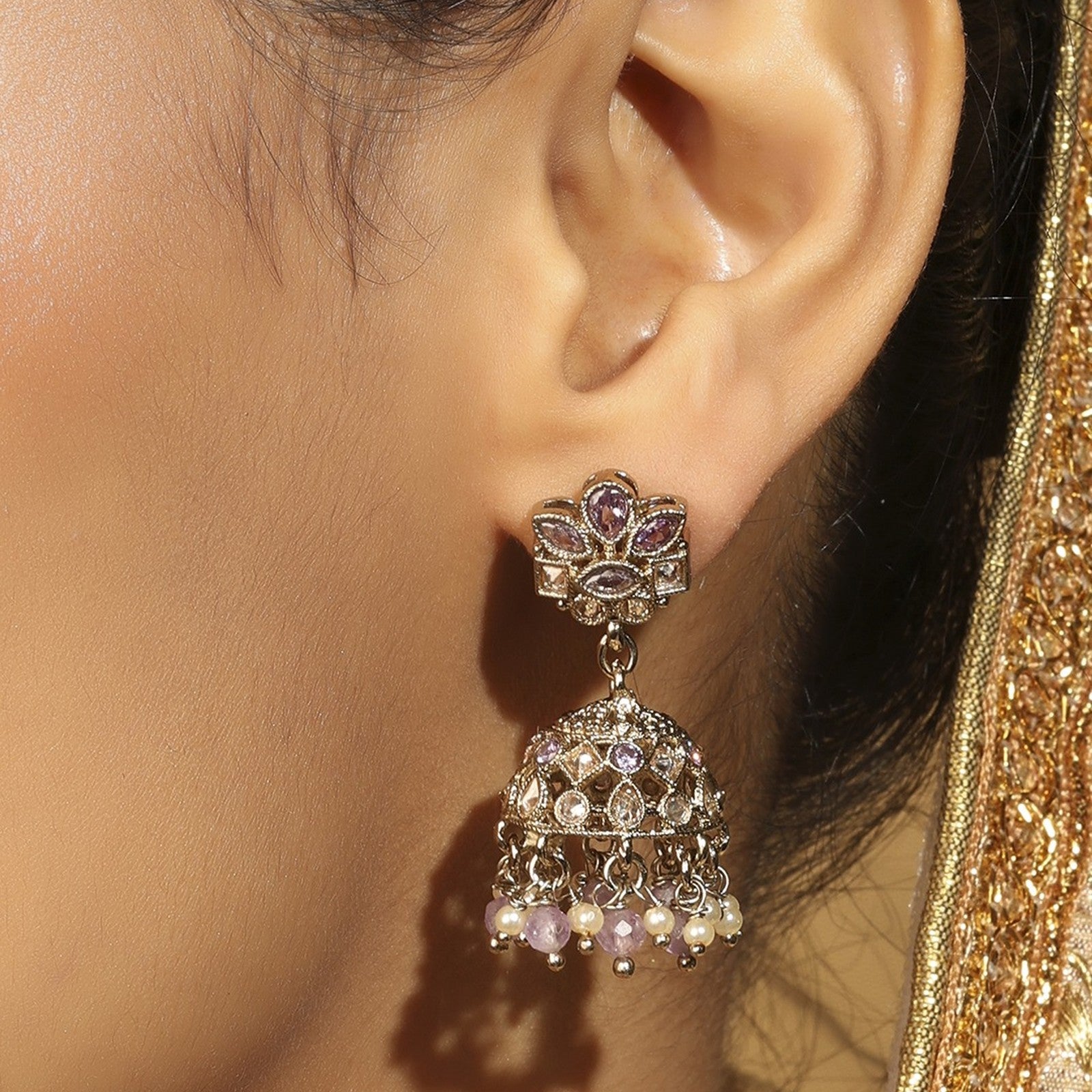 Brown Kundan Virasat Jhumki Earrings