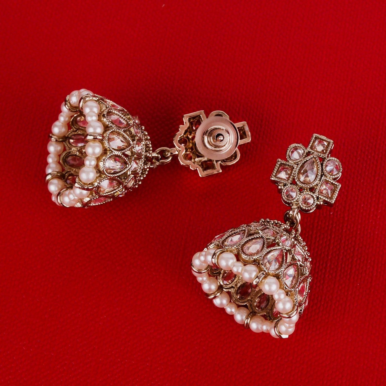 Brown Kundan Regal Jhumki Earrings