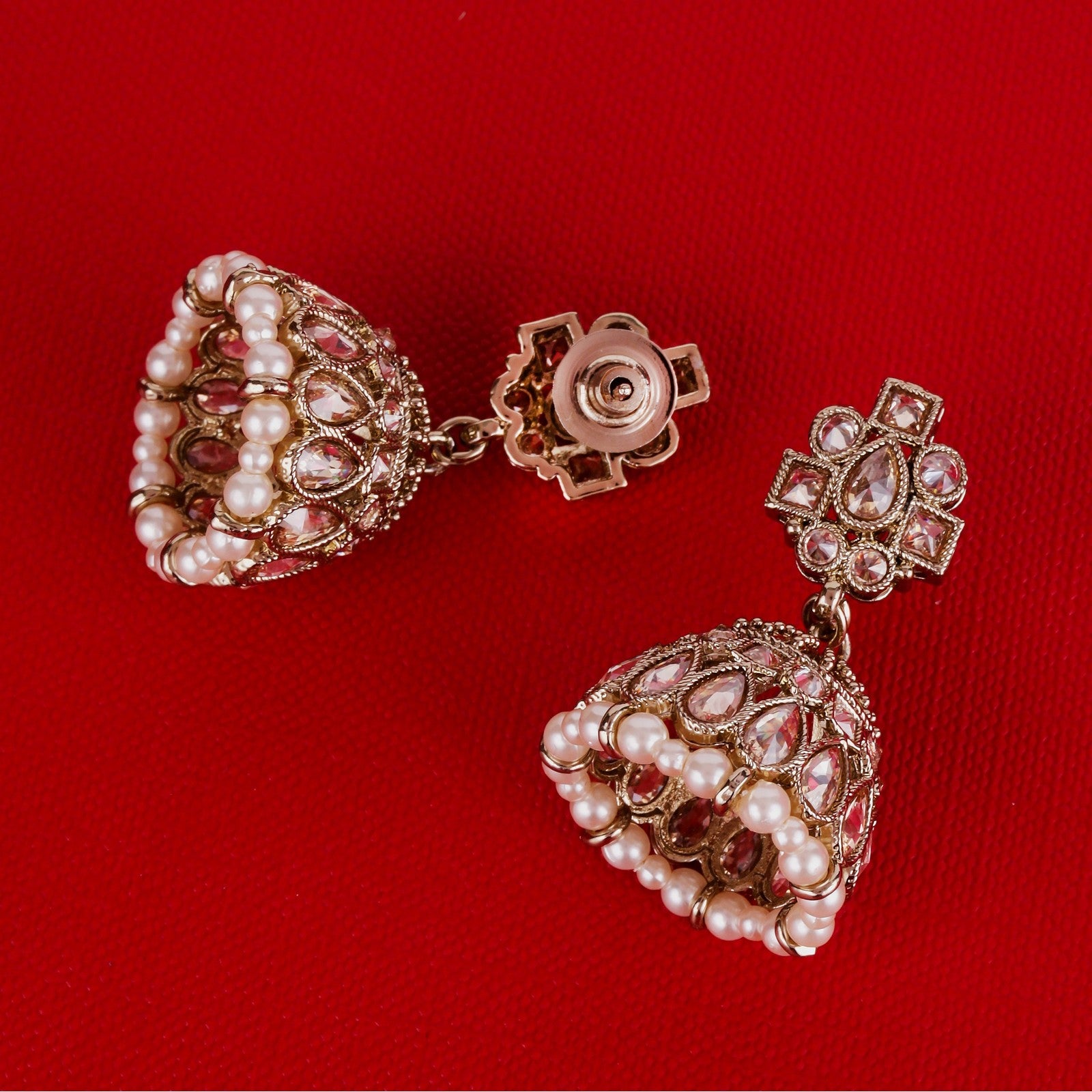 Brown Kundan Regal Jhumki Earrings