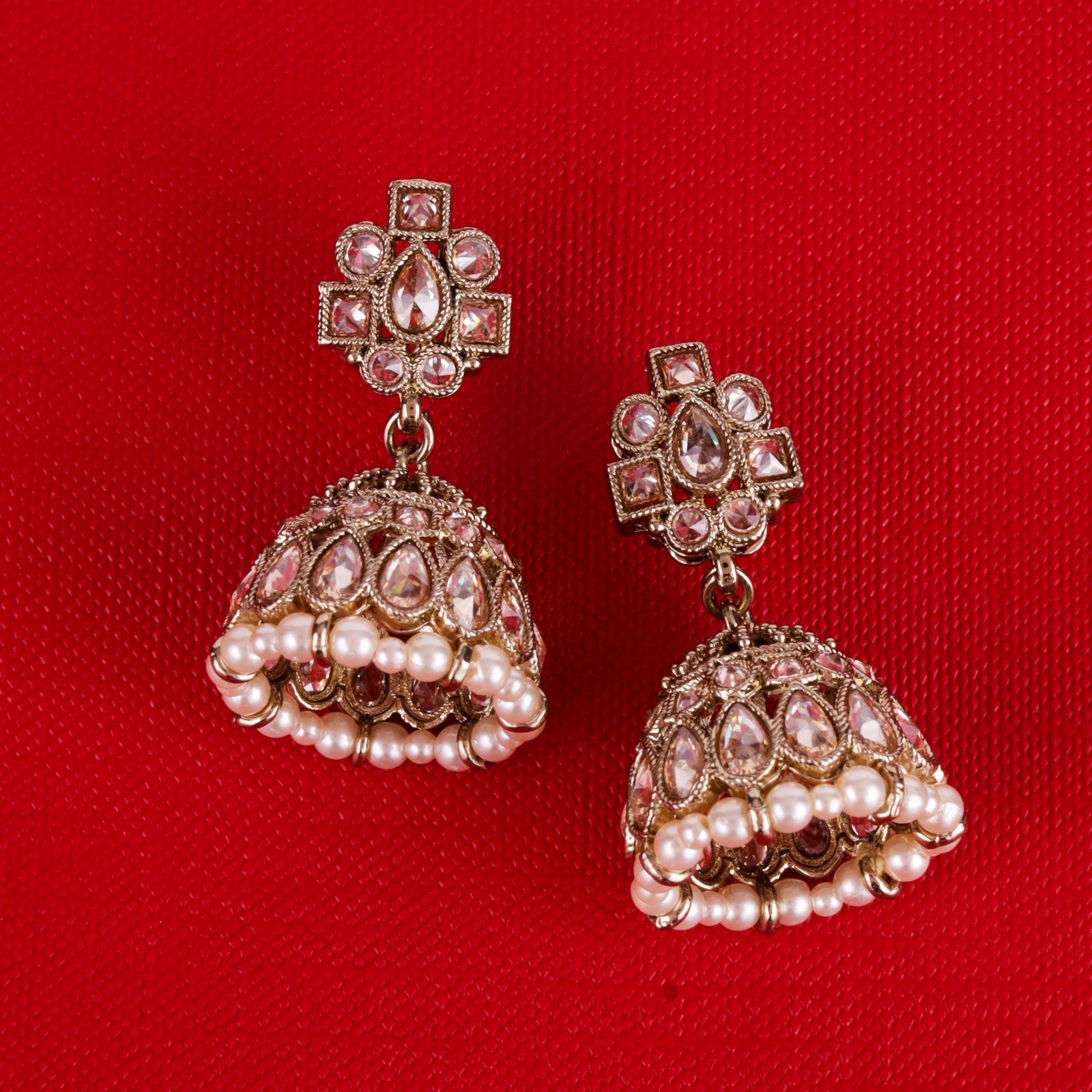 Brown Kundan Regal Jhumki Earrings