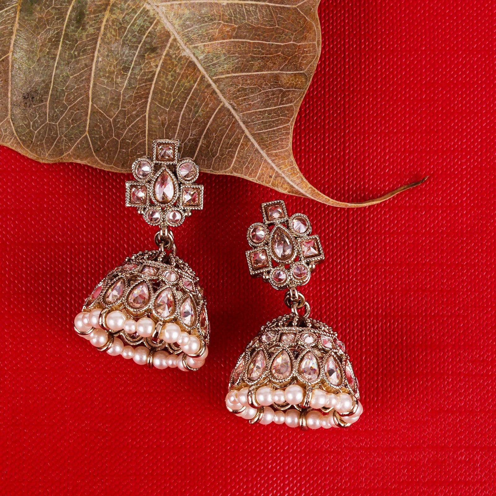 Brown Kundan Regal Jhumki Earrings