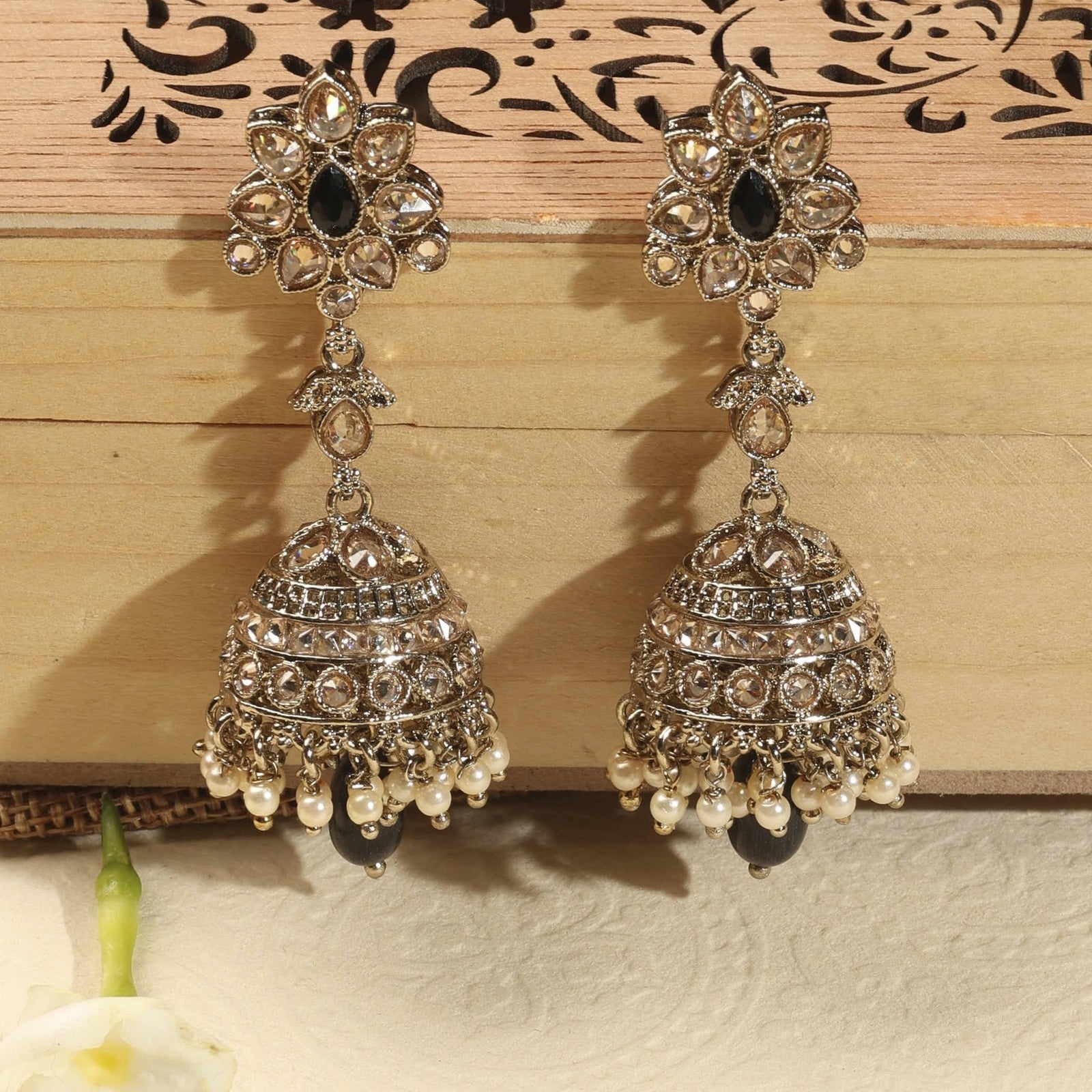 Black Kundan Heritage Jhumki Earrings
