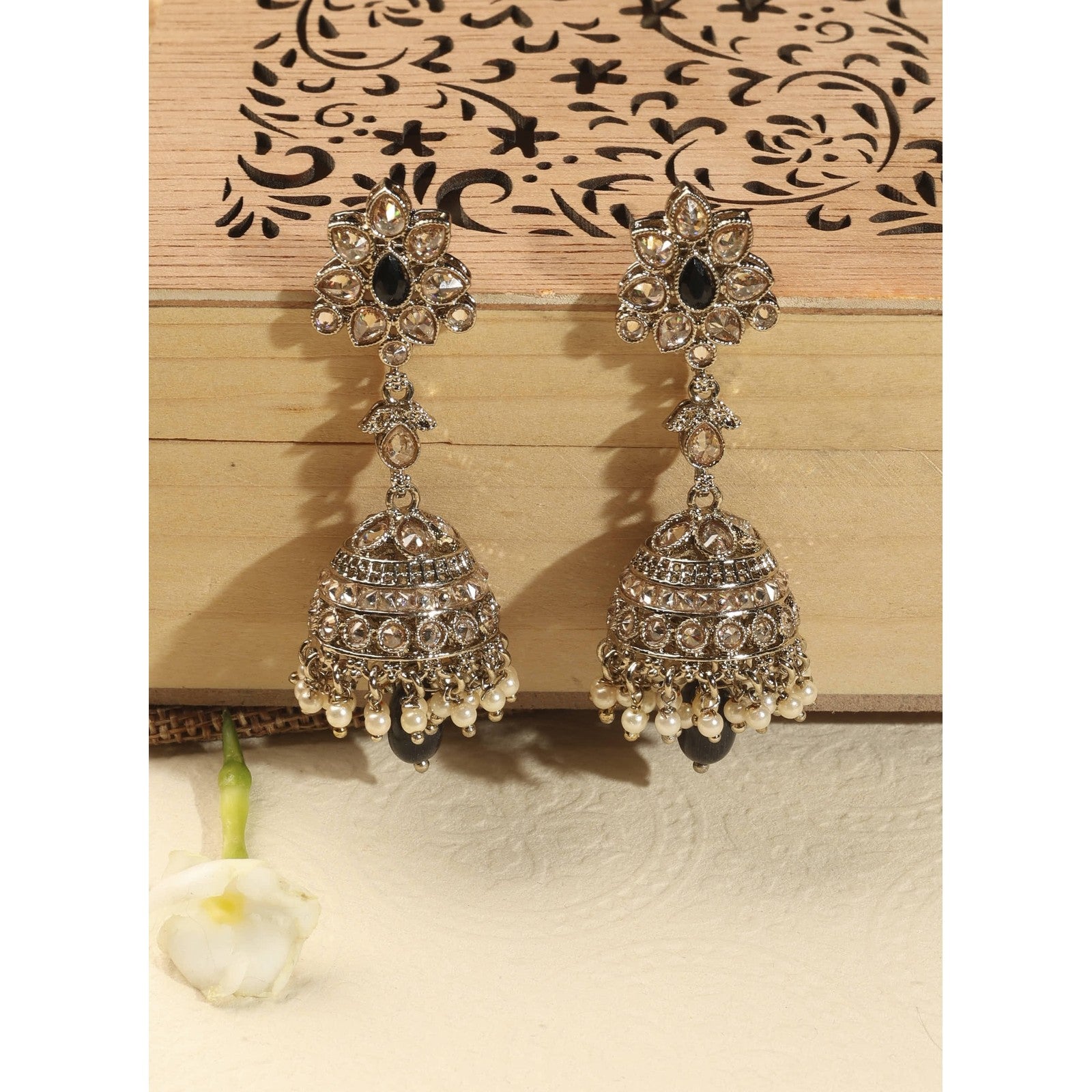 Black Kundan Heritage Jhumki Earrings