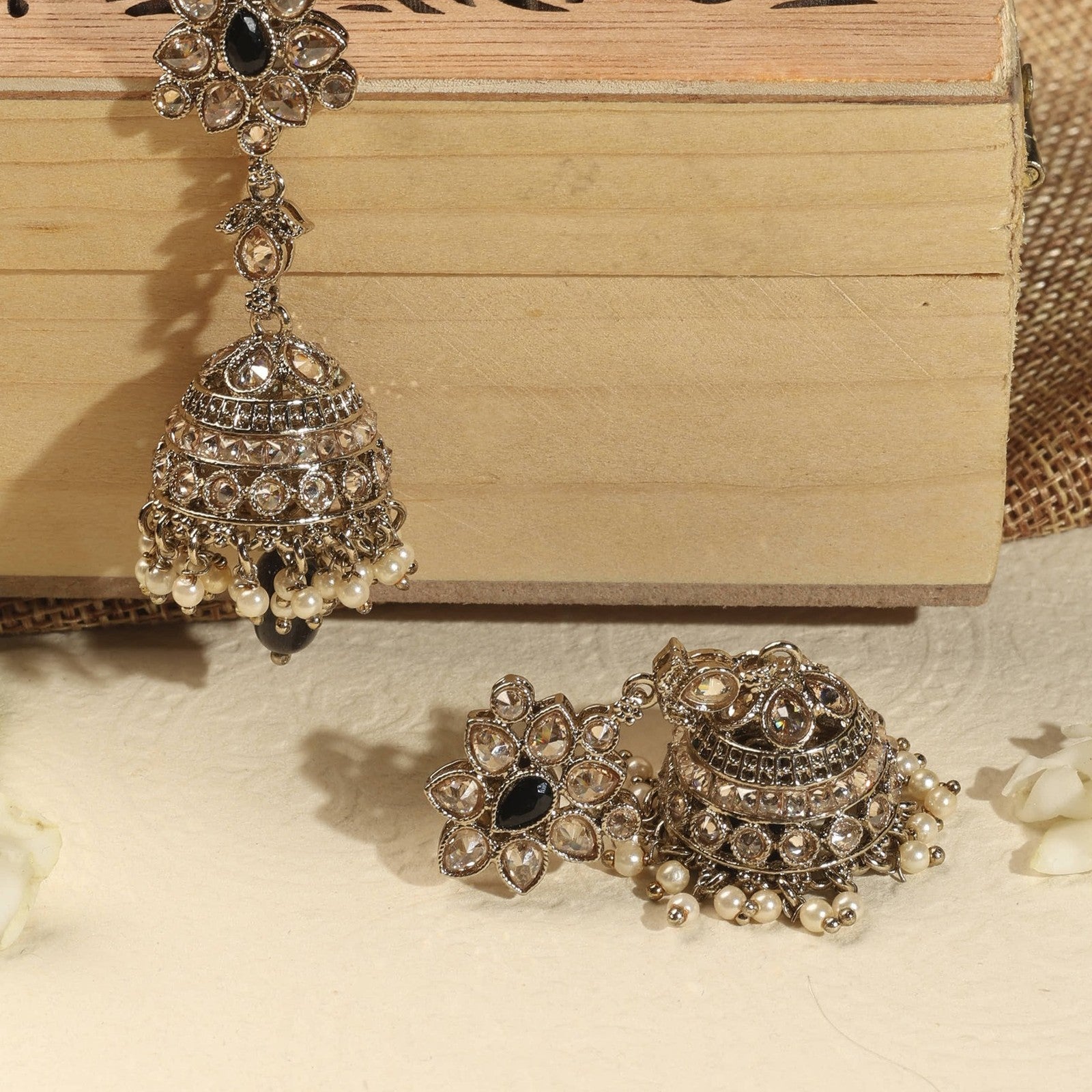 Black Kundan Heritage Jhumki Earrings