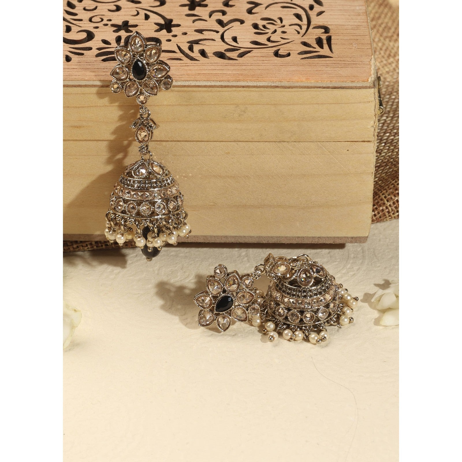 Black Kundan Heritage Jhumki Earrings
