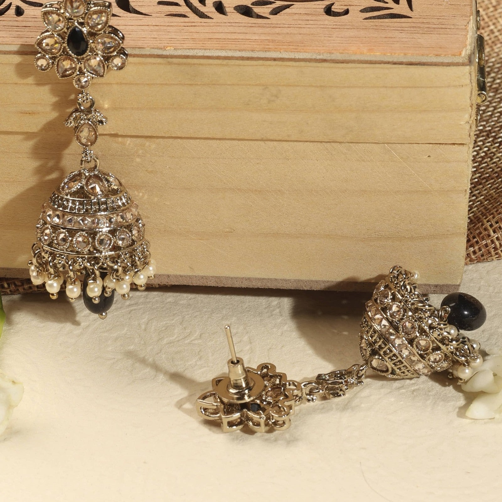 Black Kundan Heritage Jhumki Earrings