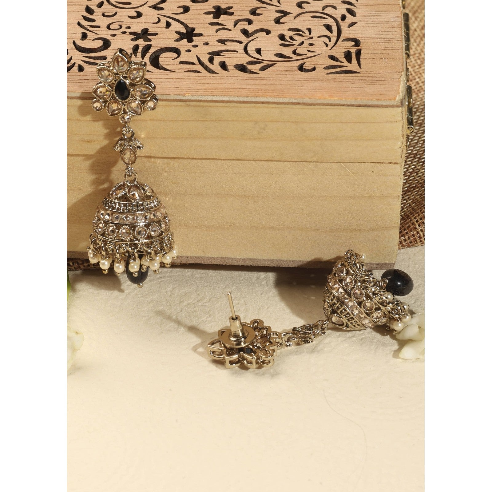 Black Kundan Heritage Jhumki Earrings