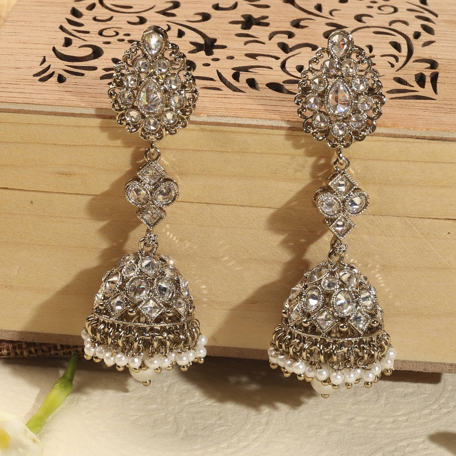White Kundan Zeenat Jhumki Earrings