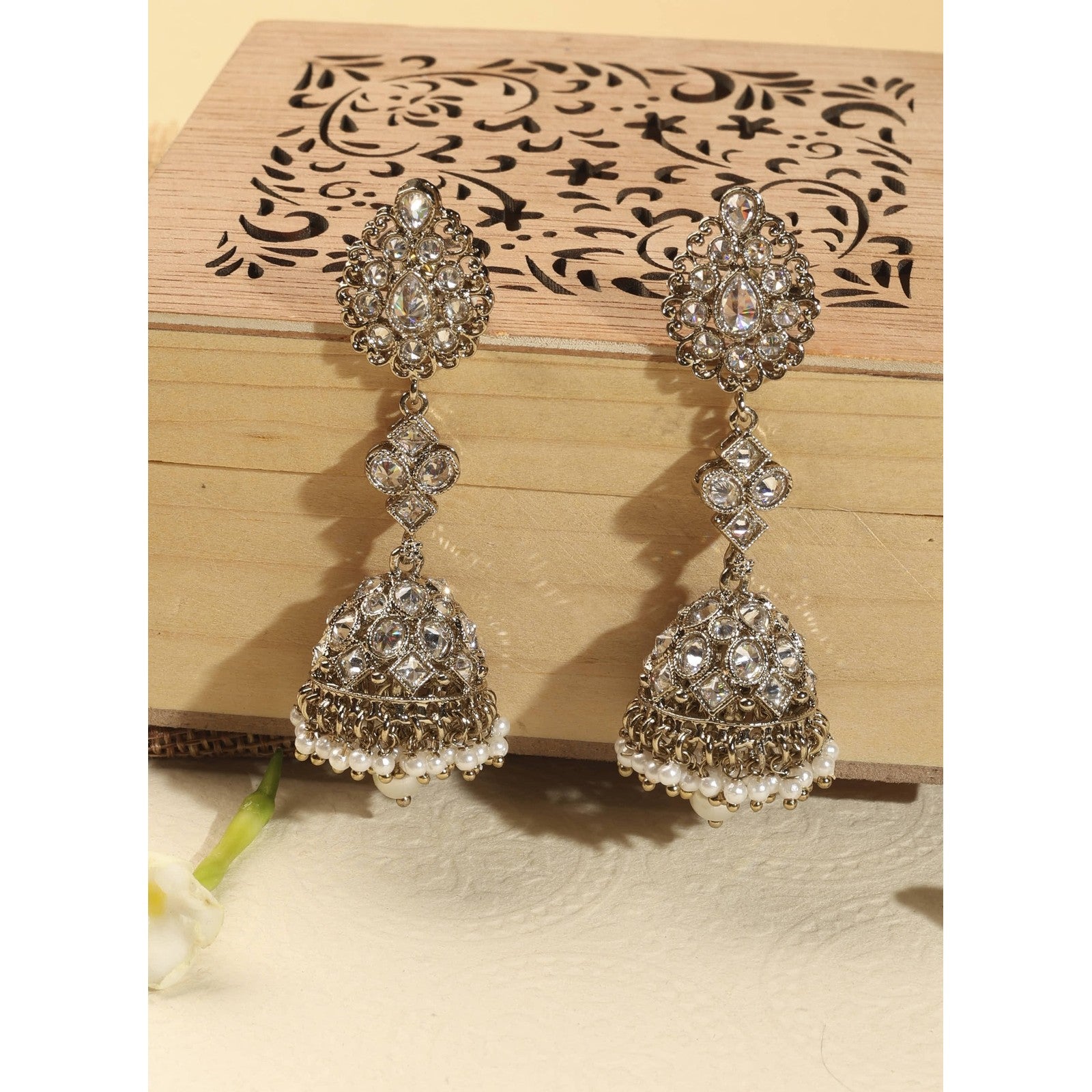 White Kundan Zeenat Jhumki Earrings
