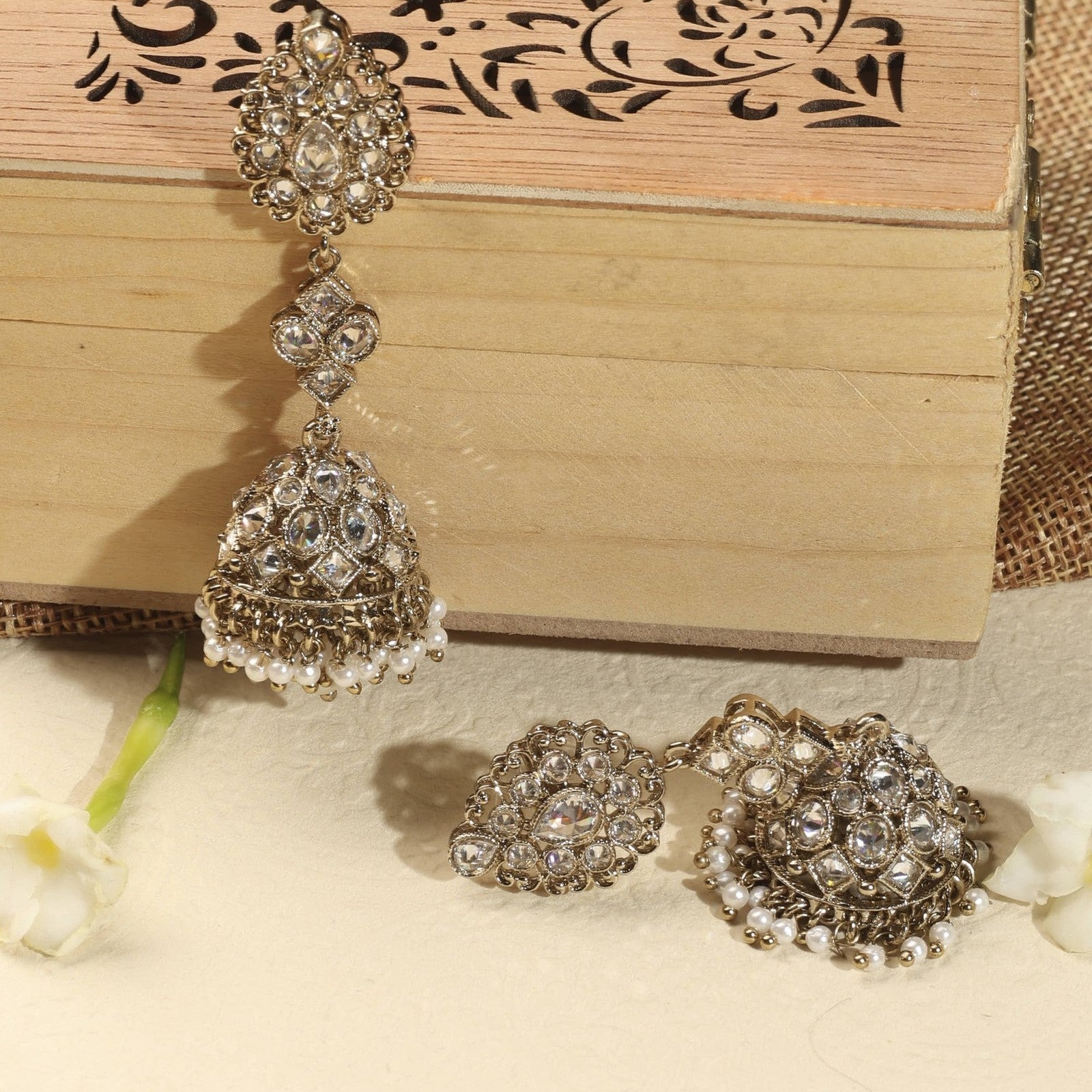 White Kundan Zeenat Jhumki Earrings