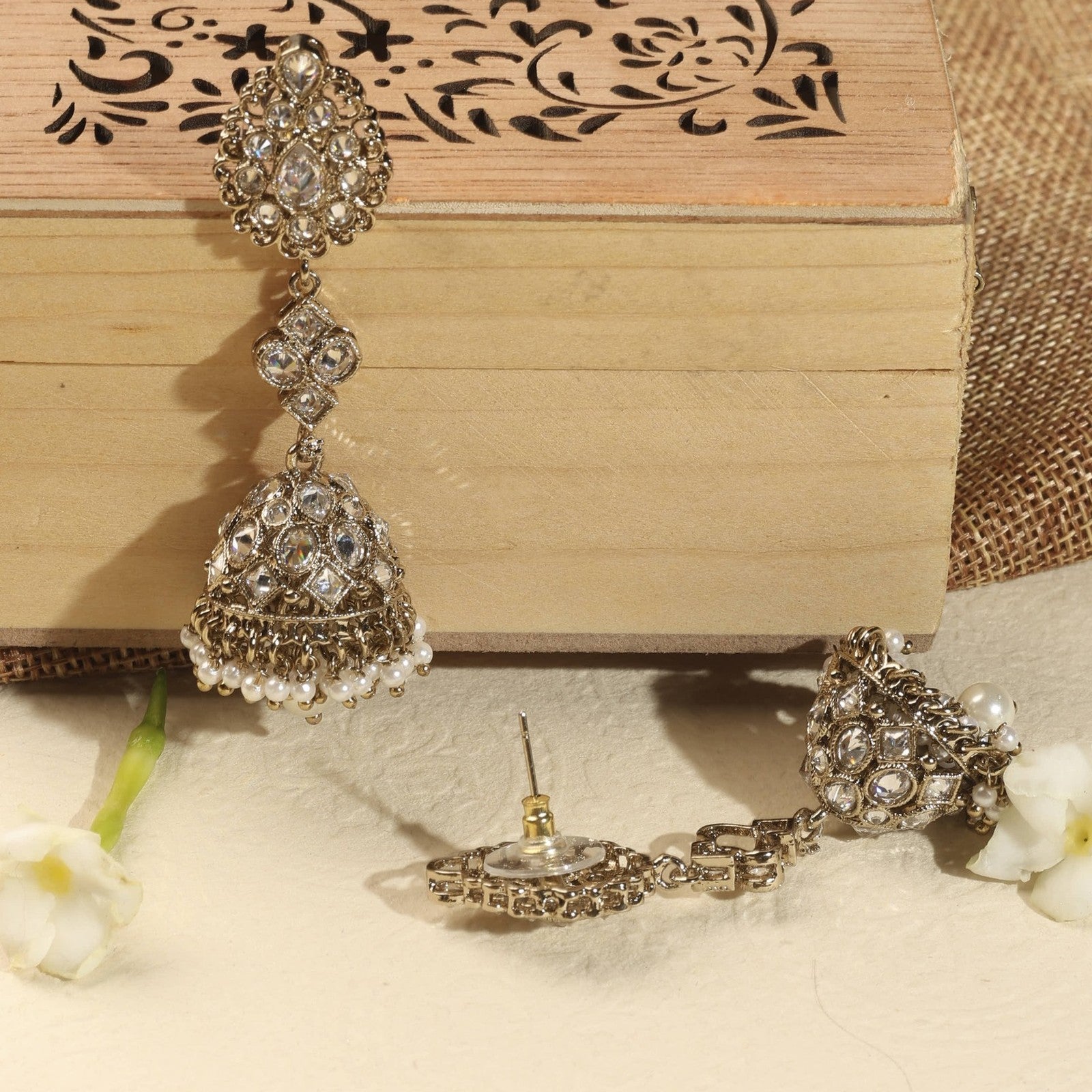 White Kundan Zeenat Jhumki Earrings