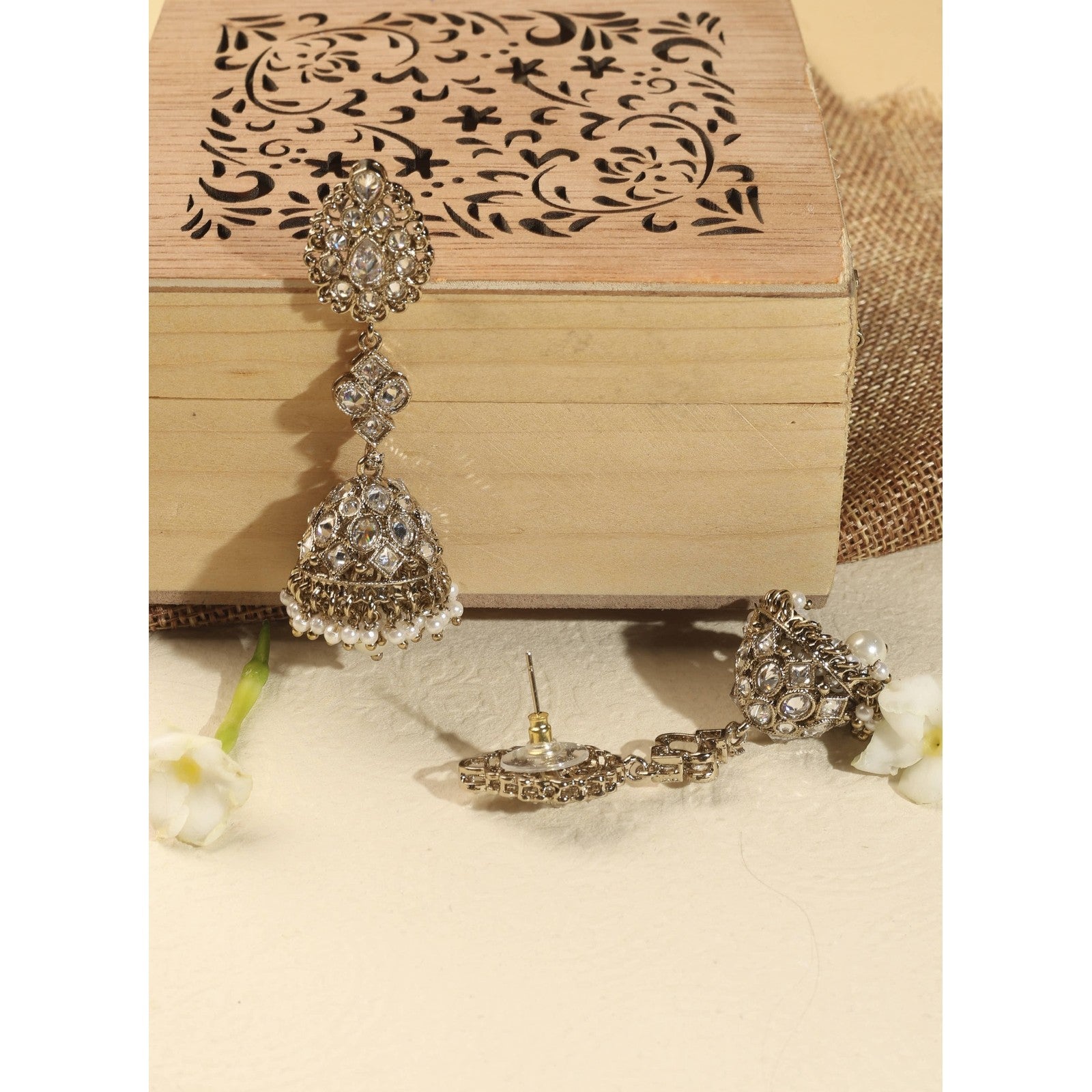 White Kundan Zeenat Jhumki Earrings