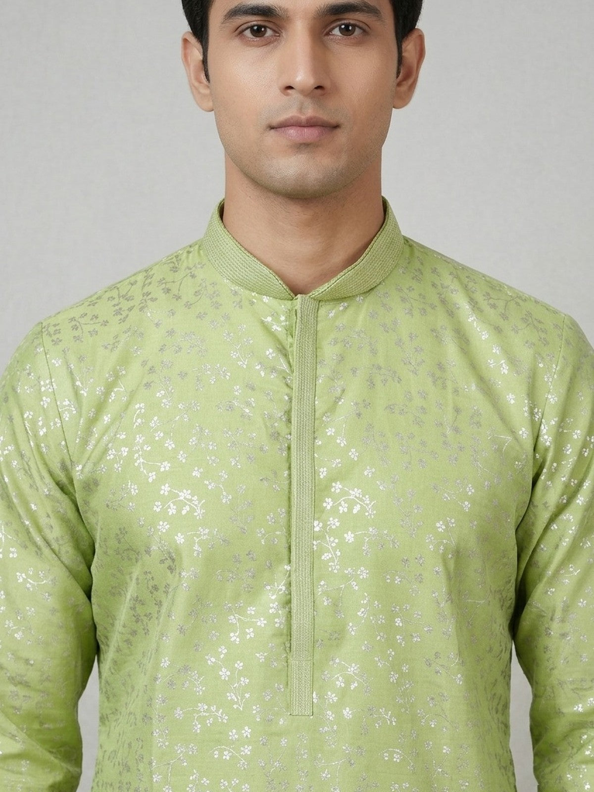 Green Silk Bloom Kurta Set