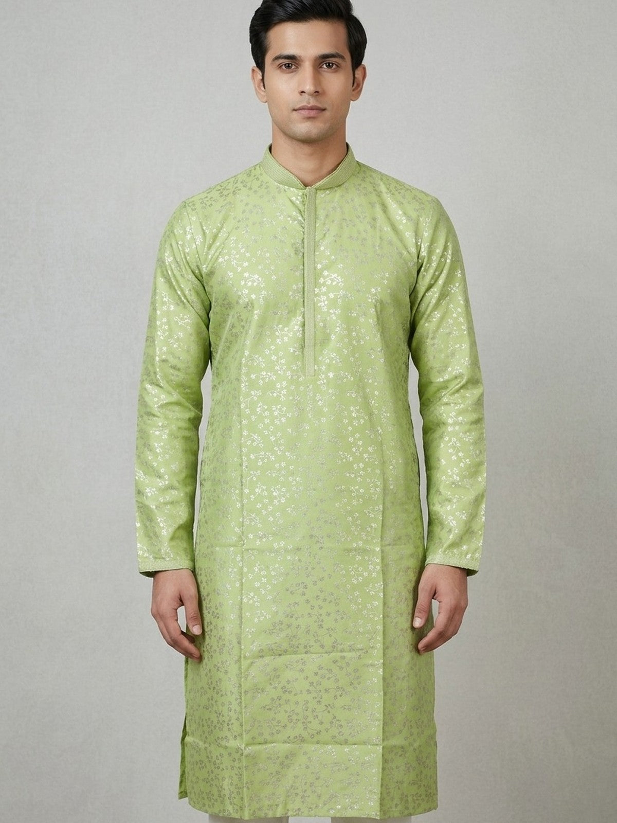 Green Silk Bloom Kurta Set