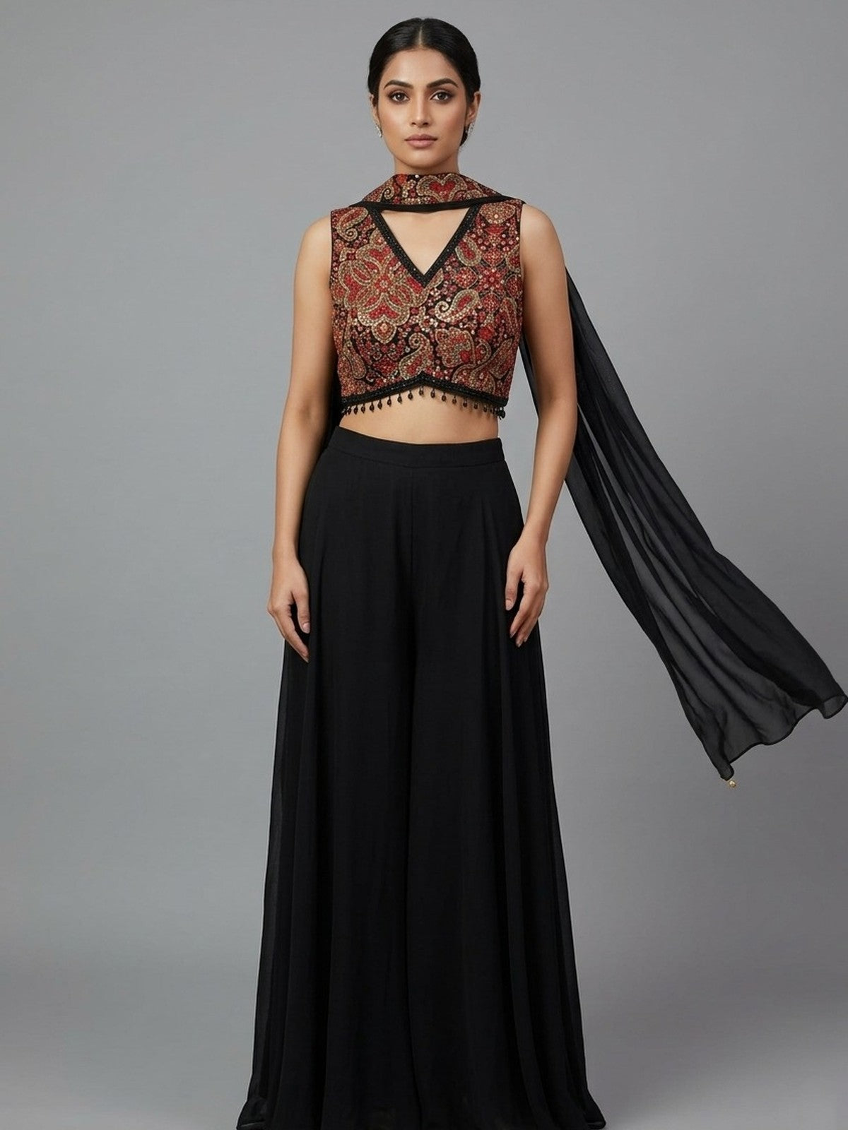 Black Georgette Muse Indo-Western Set