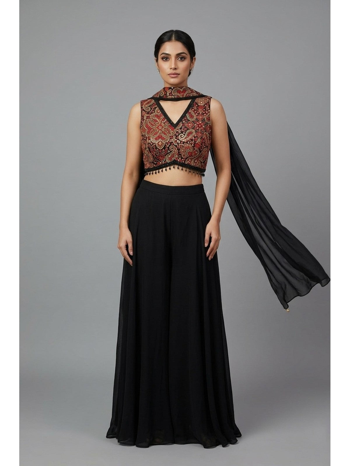 Black Georgette Muse Indo-Western Set