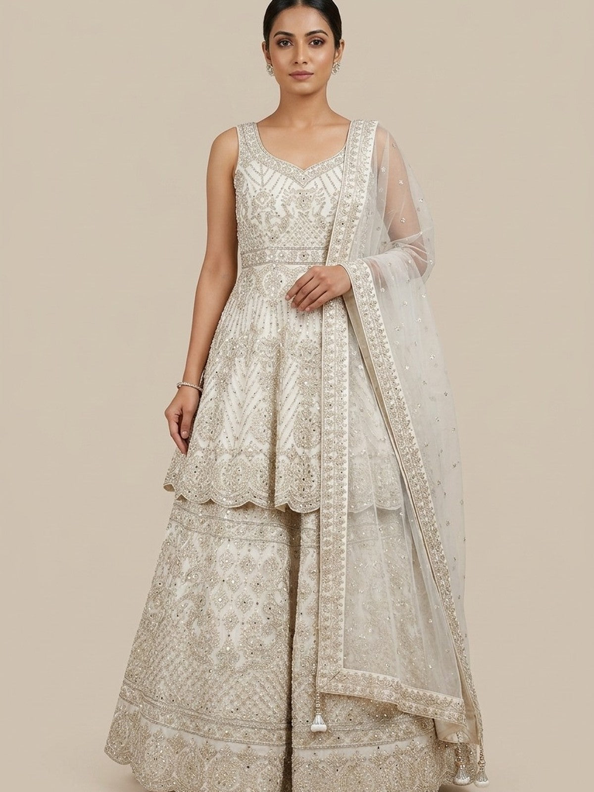 Off White Extravagance Lehenga Choli