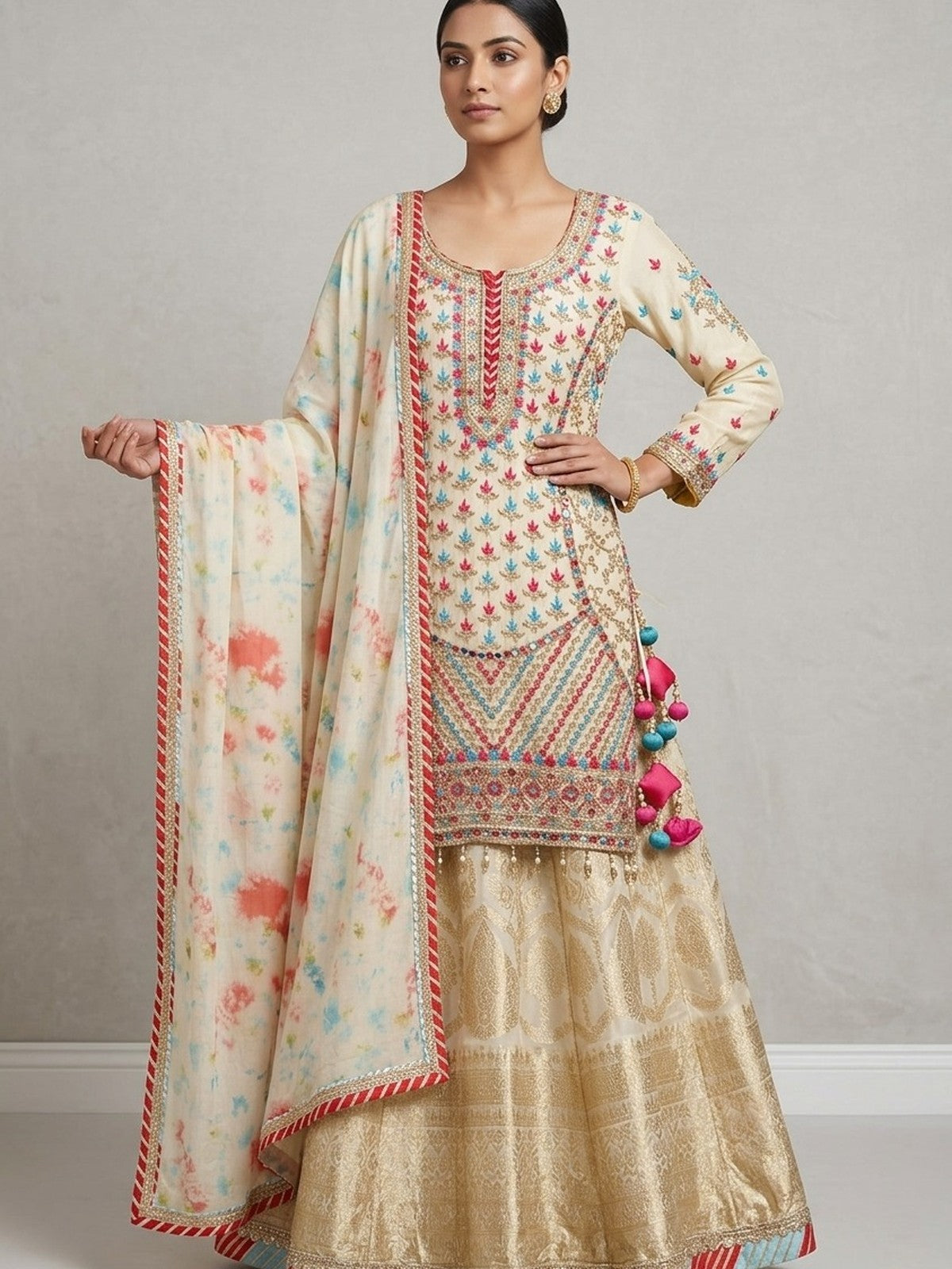 Cream & Blue Majesty Lehenga Choli