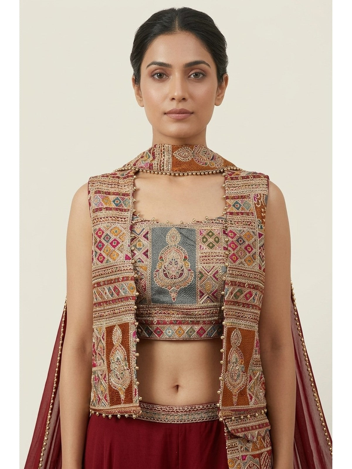 Wine Georgette Sonata Indo-Western Set