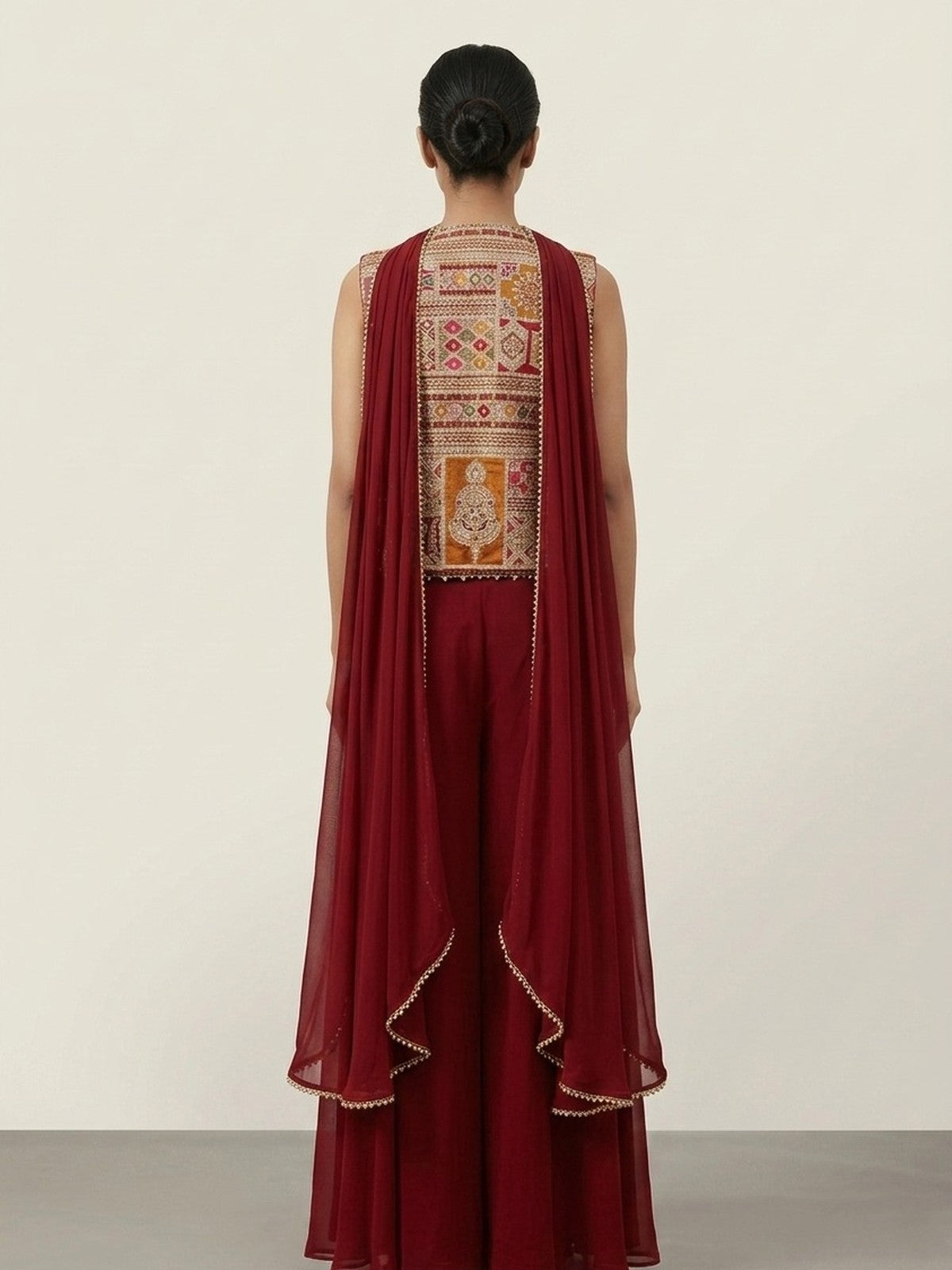 Wine Georgette Sonata Indo-Western Set