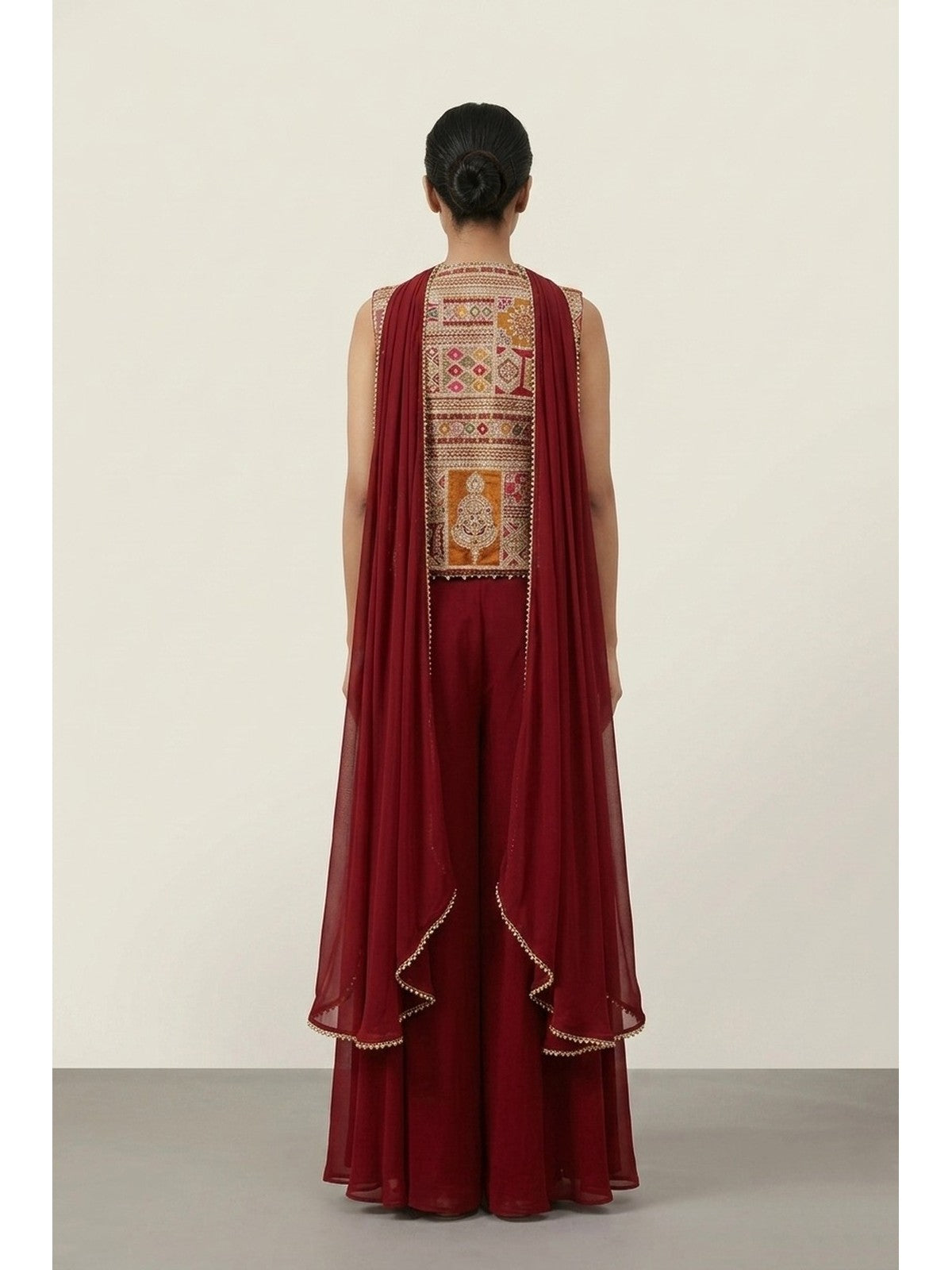Wine Georgette Sonata Indo-Western Set