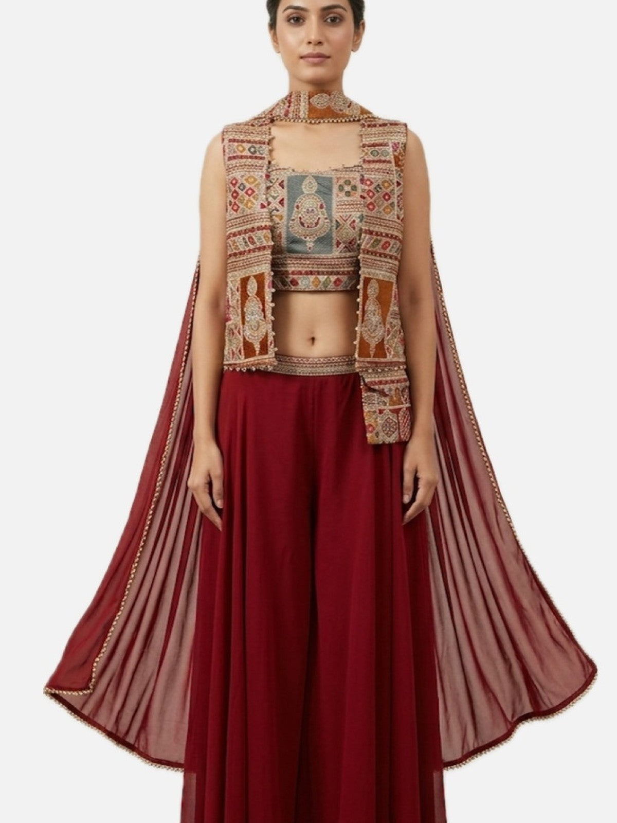Wine Georgette Sonata Indo-Western Set