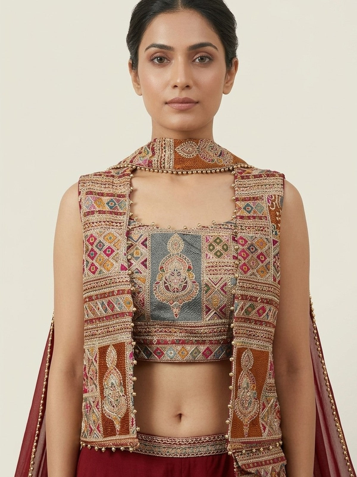Wine Georgette Aura Indo-Western Set