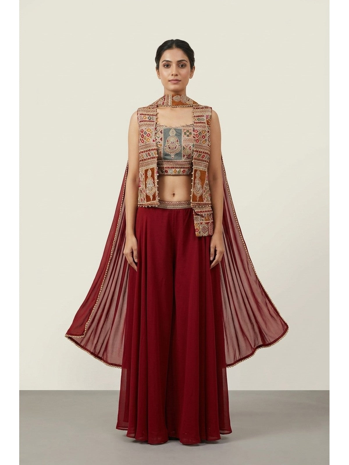 Wine Georgette Aura Indo-Western Set