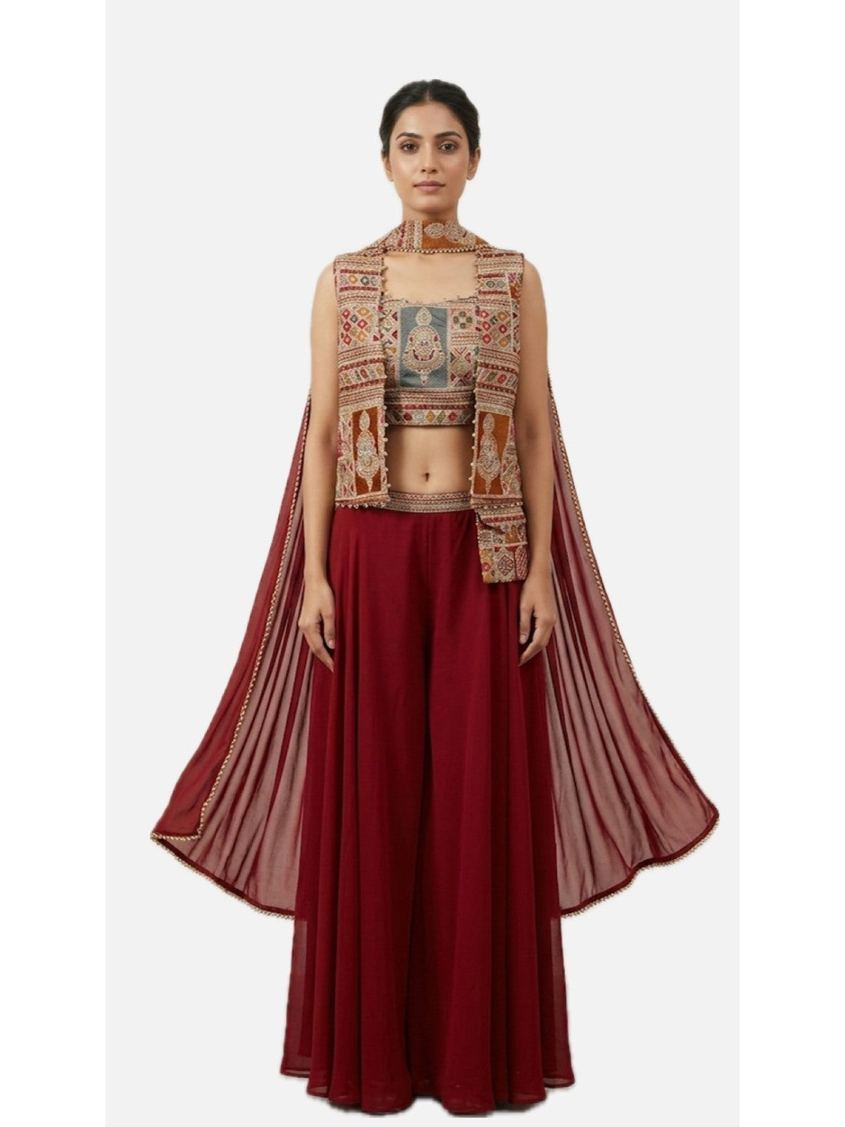 Wine Georgette Aura Indo-Western Set