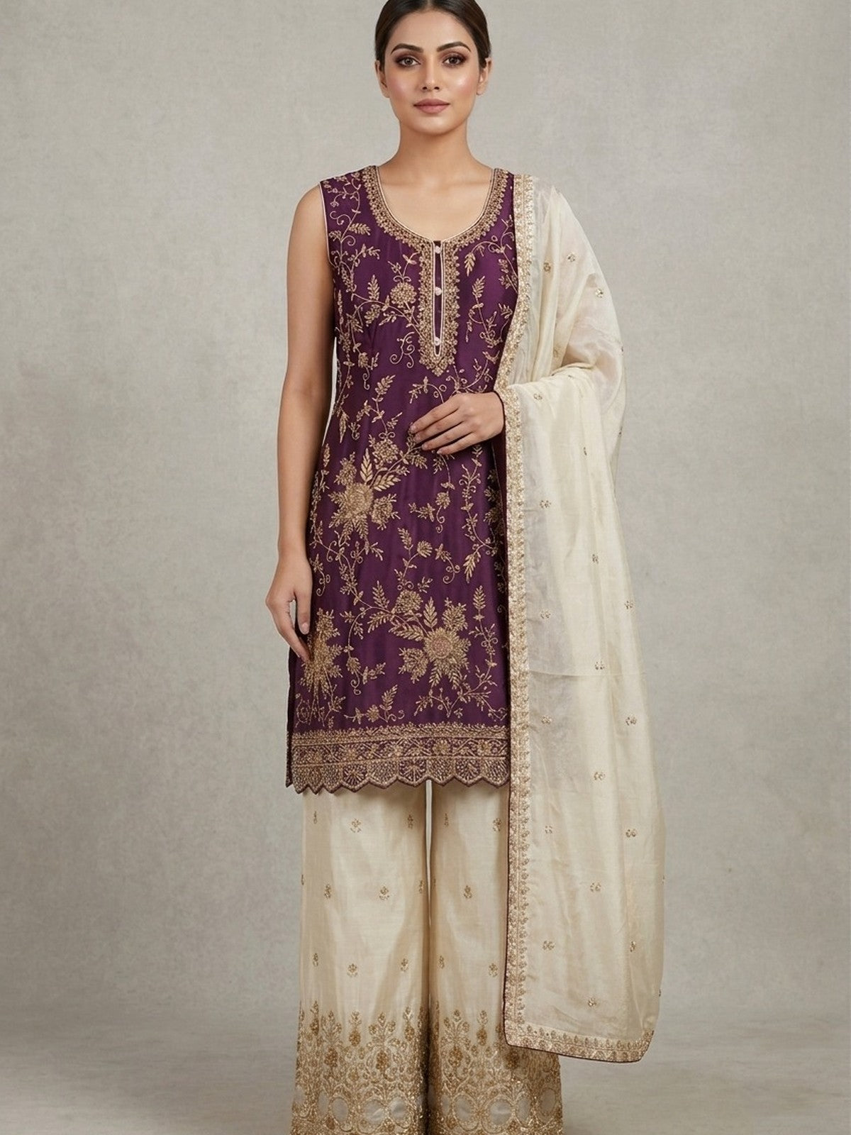Violet Silk Extravagance Sharara Suit