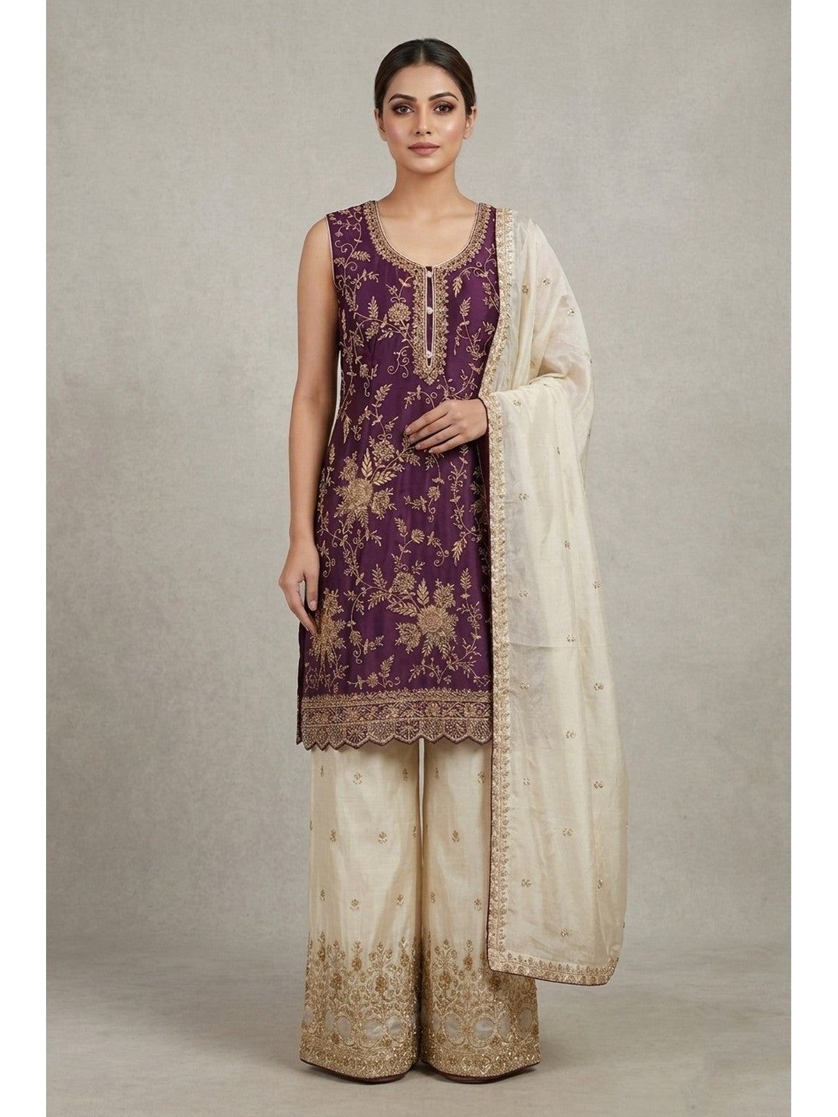 Violet Silk Extravagance Sharara Suit