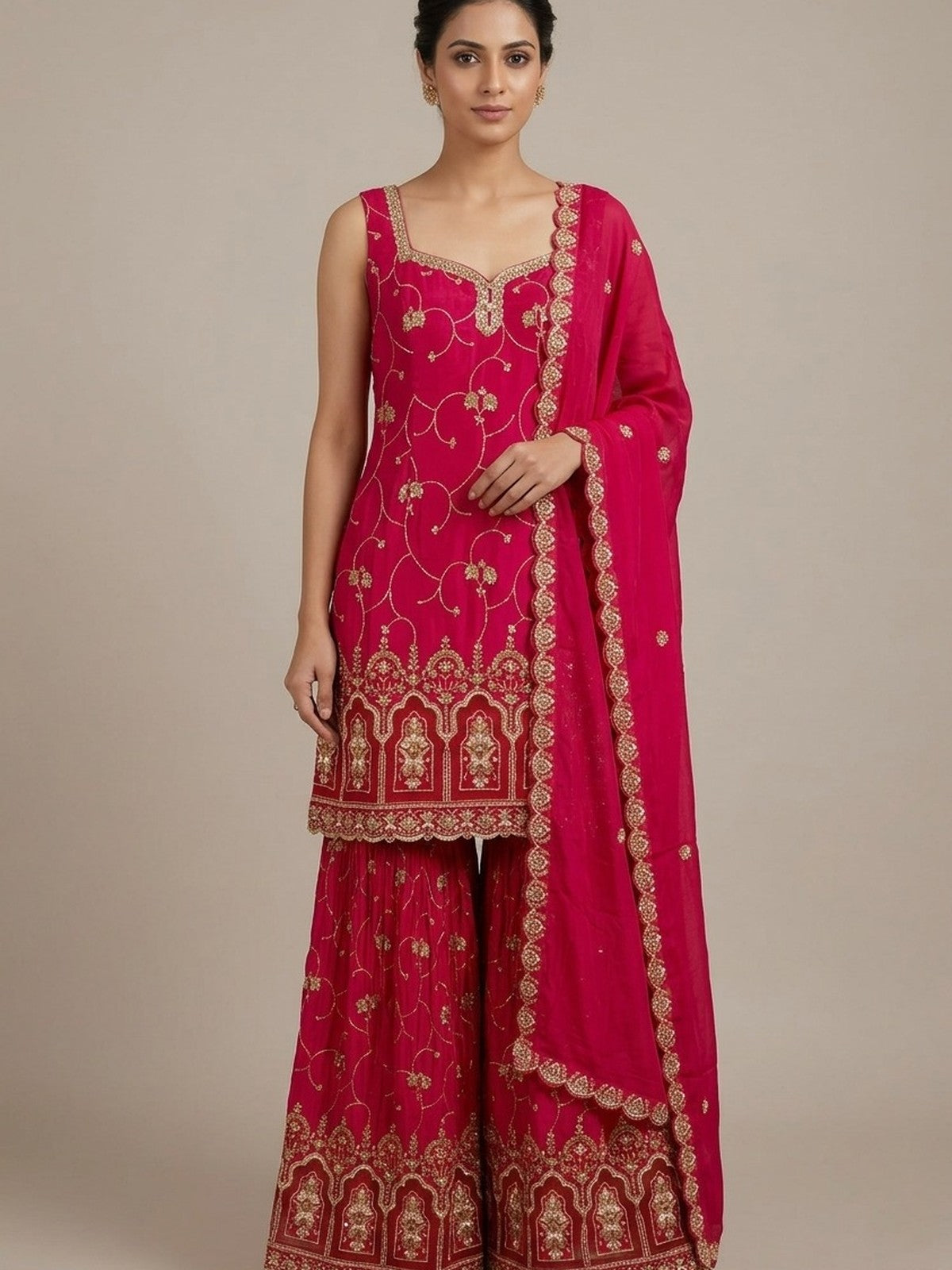 Rani Pink Heritage Sharara Suit